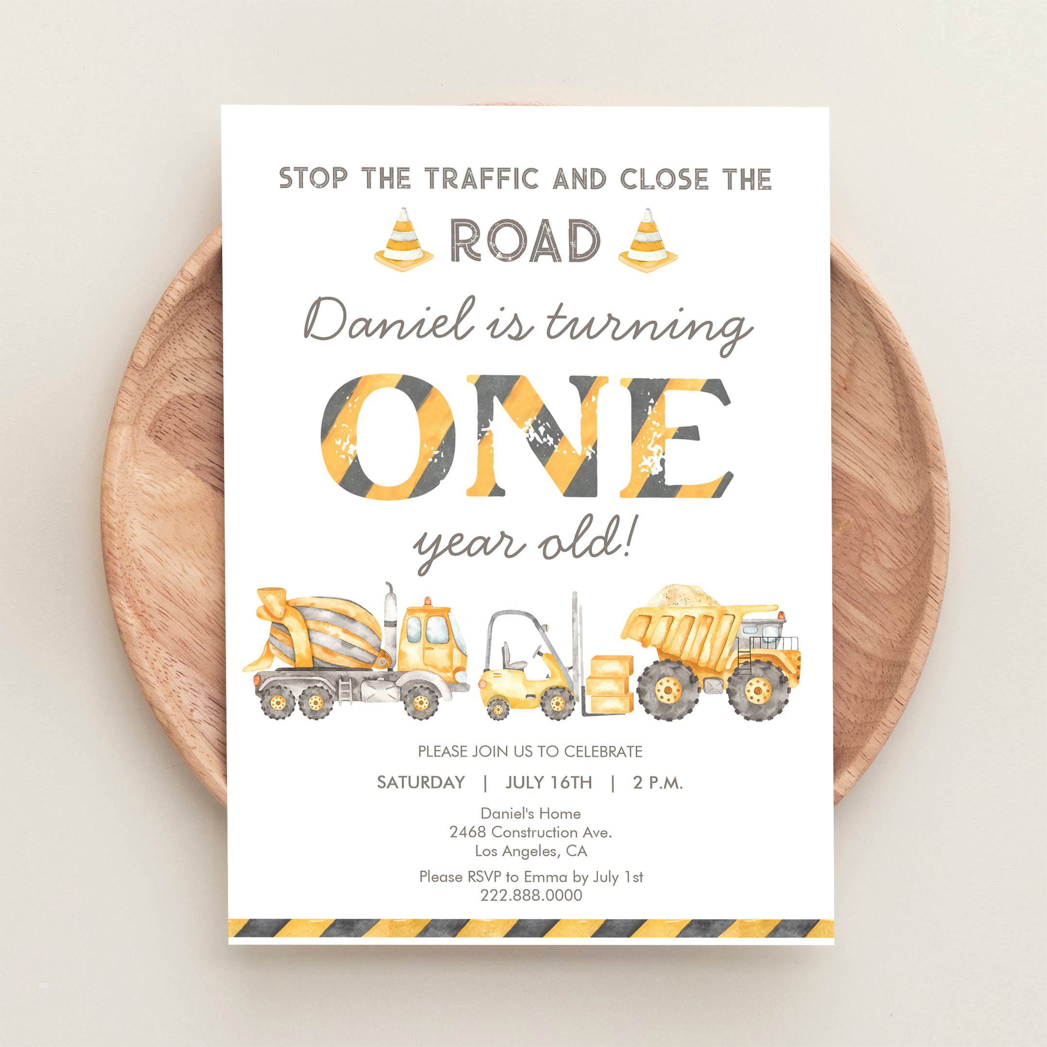 Construction Dump Truck 1st Boys First Birthday Invitation - Image 7
