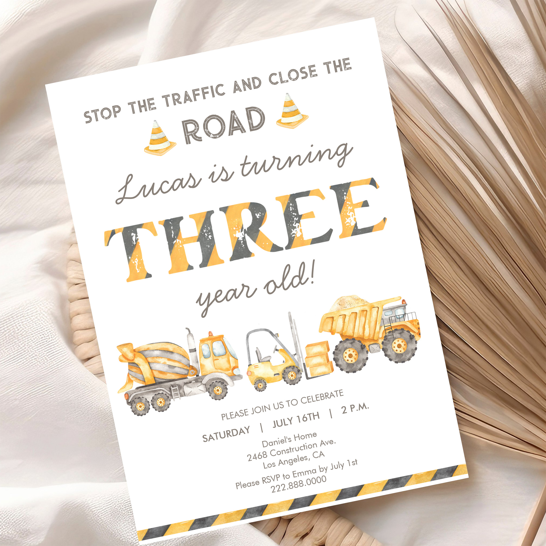 Construction Dump Truck 3rd Boys First Birthday Invitation - Image 10