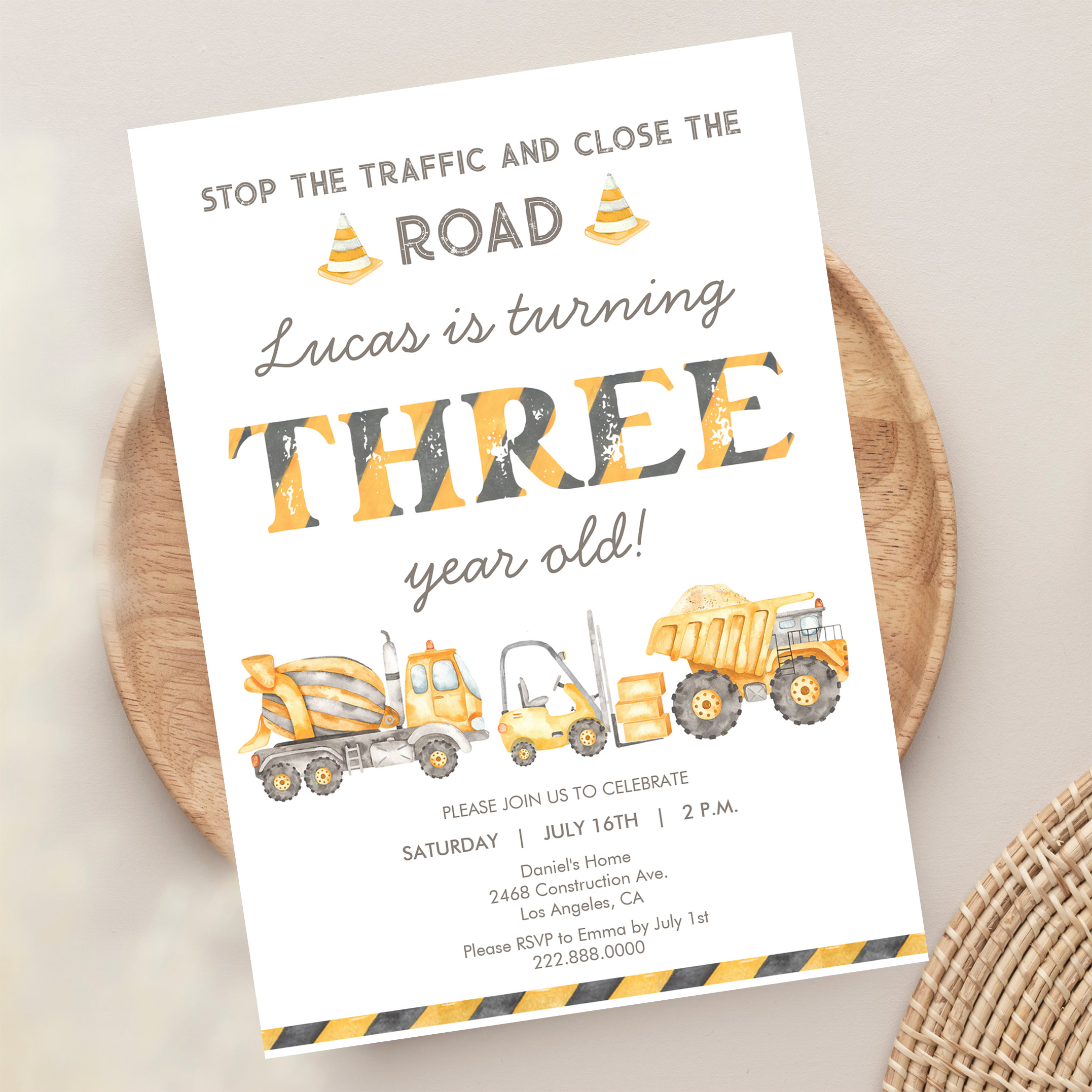 Construction Dump Truck 3rd Boys First Birthday Invitation - Image 13