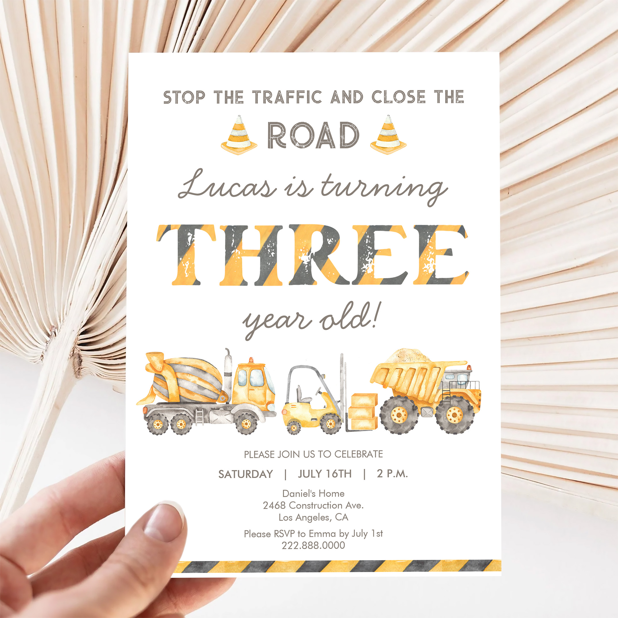 Construction Dump Truck 3rd Boys First Birthday Invitation - Image 5