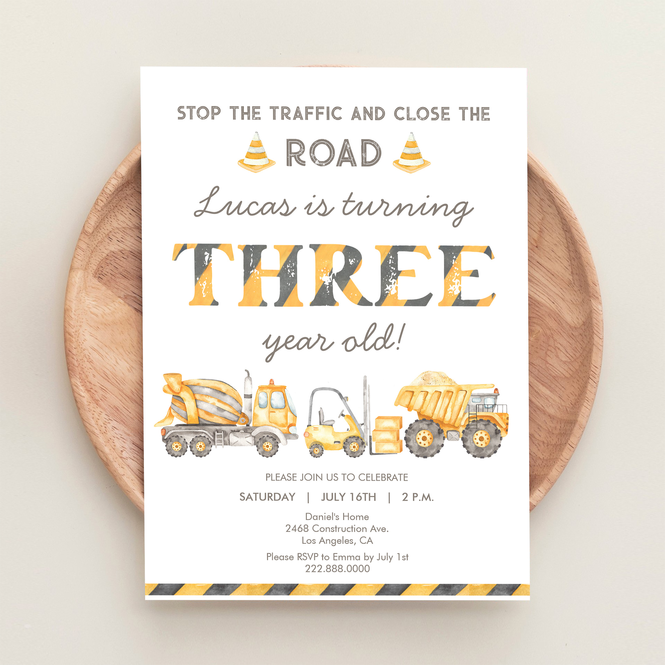 Construction Dump Truck 3rd Boys First Birthday Invitation - Image 7