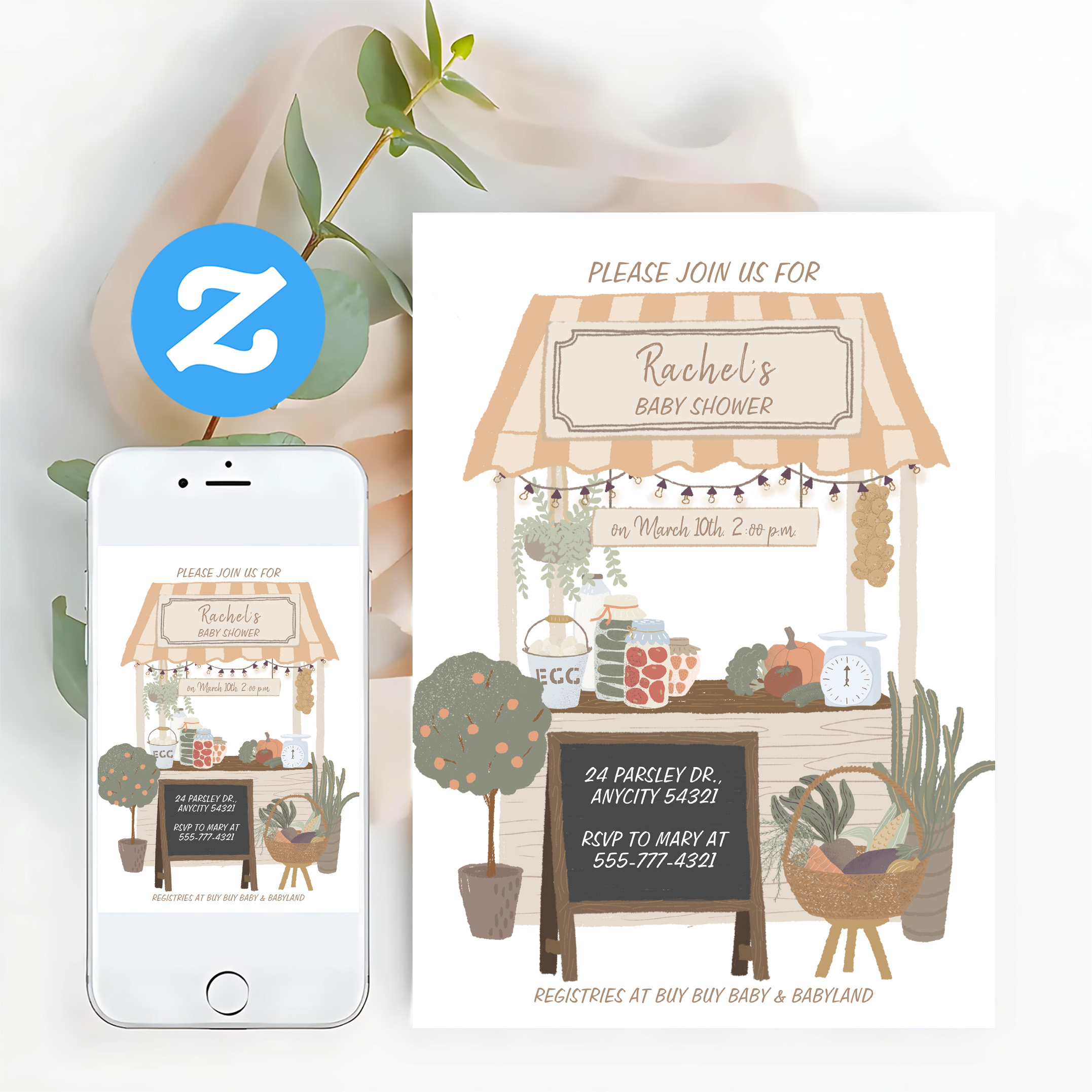 Country Farmers Market Locally Grown Baby Shower Invitation - Image 12