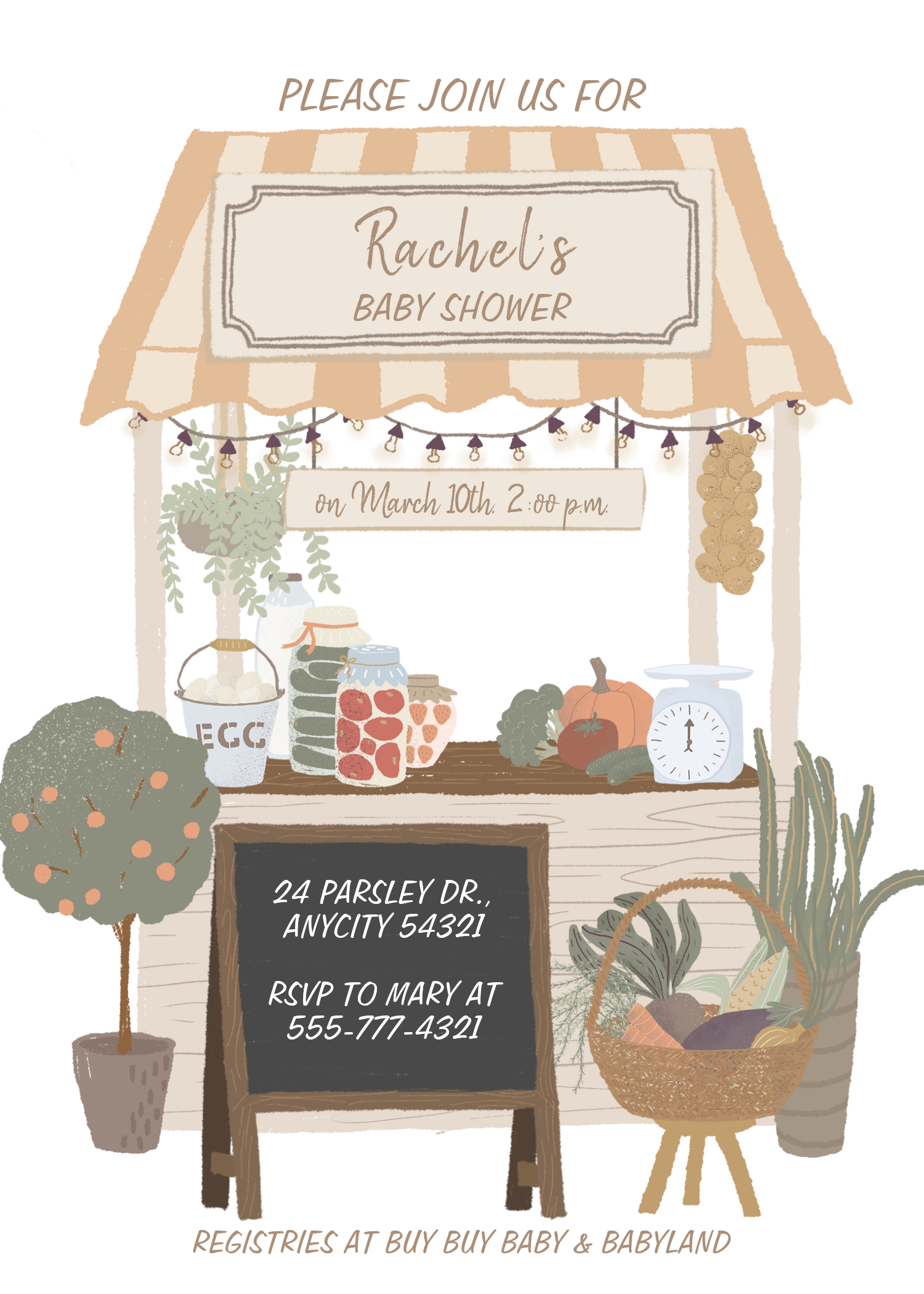 Country Farmers Market Locally Grown Baby Shower Invitation