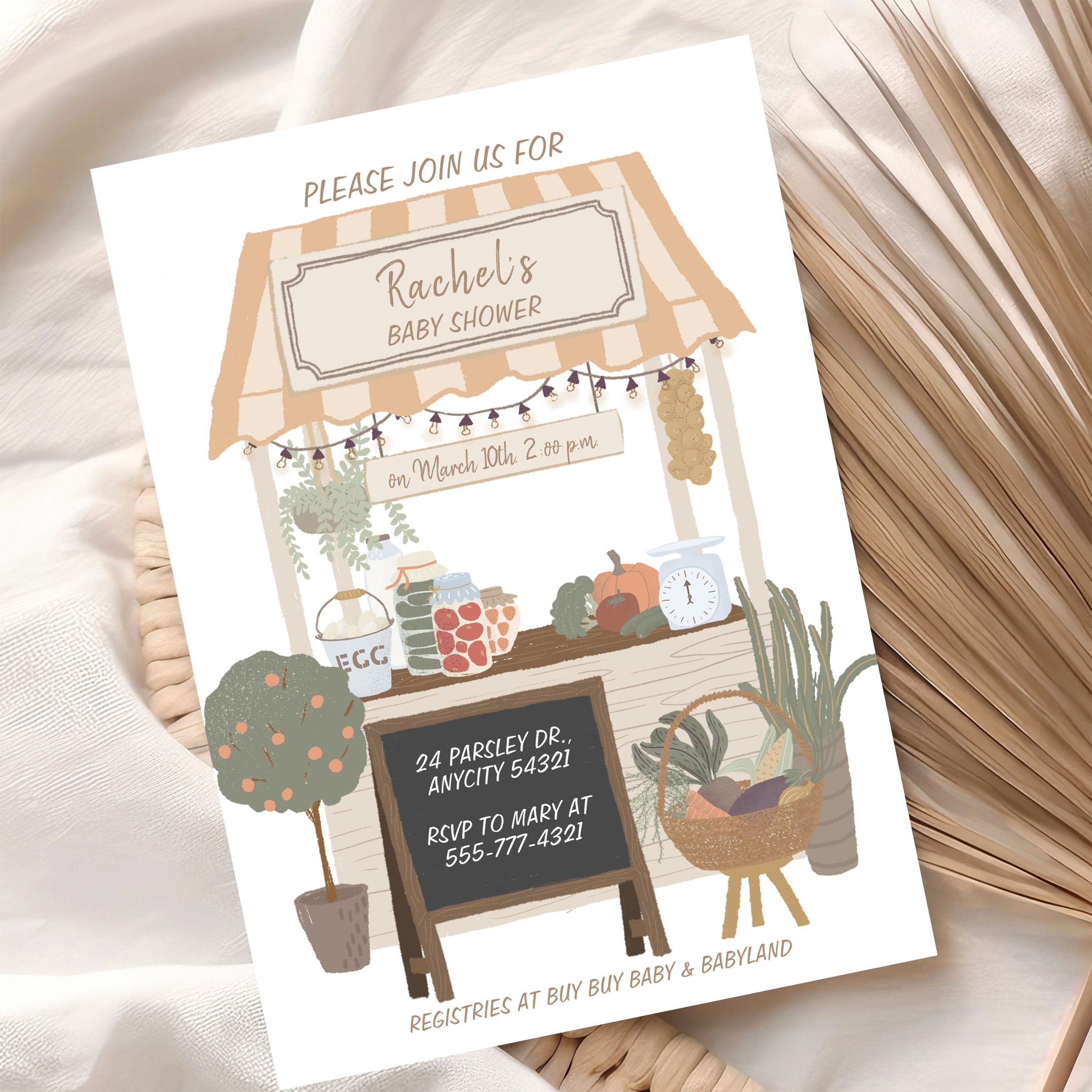 Country Farmers Market Locally Grown Baby Shower Invitation - Image 10
