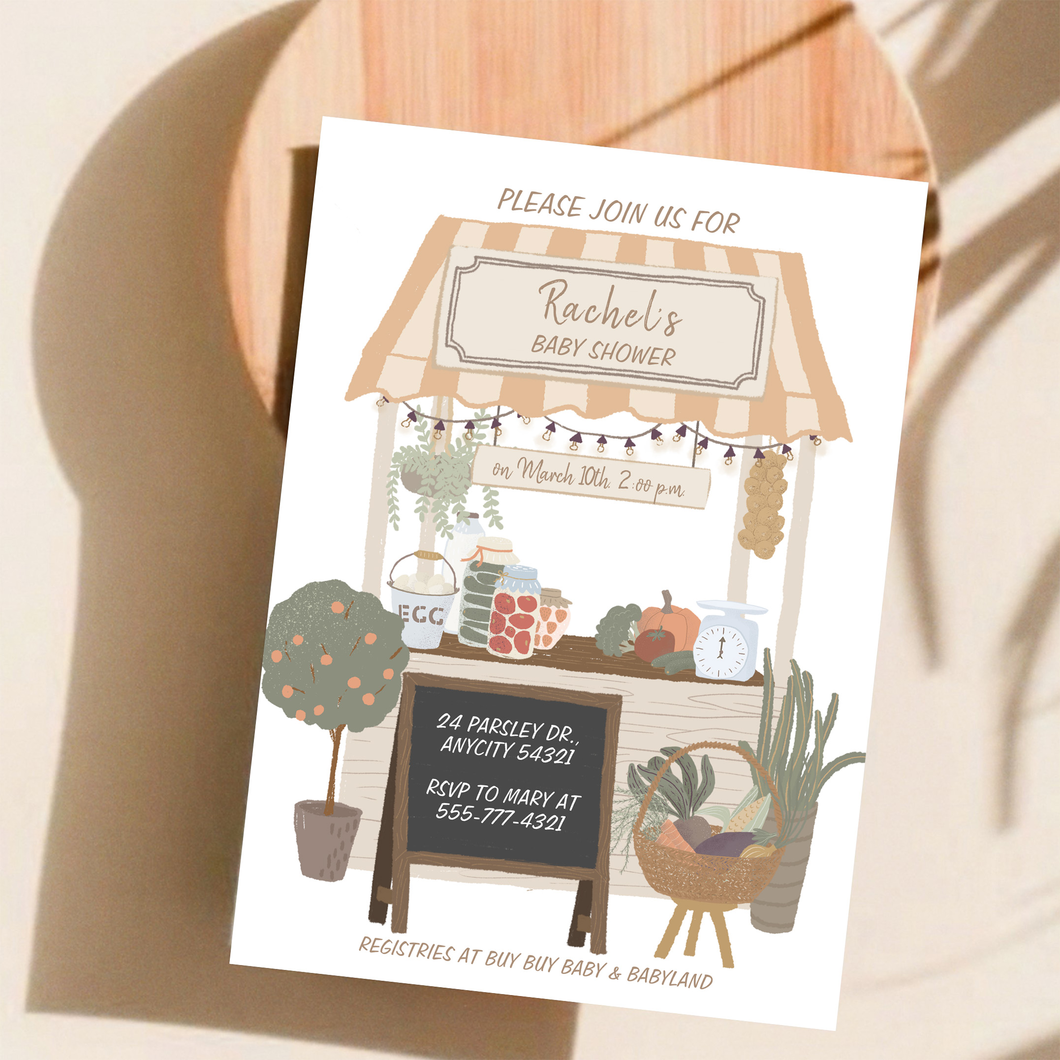 Country Farmers Market Locally Grown Baby Shower Invitation - Image 11