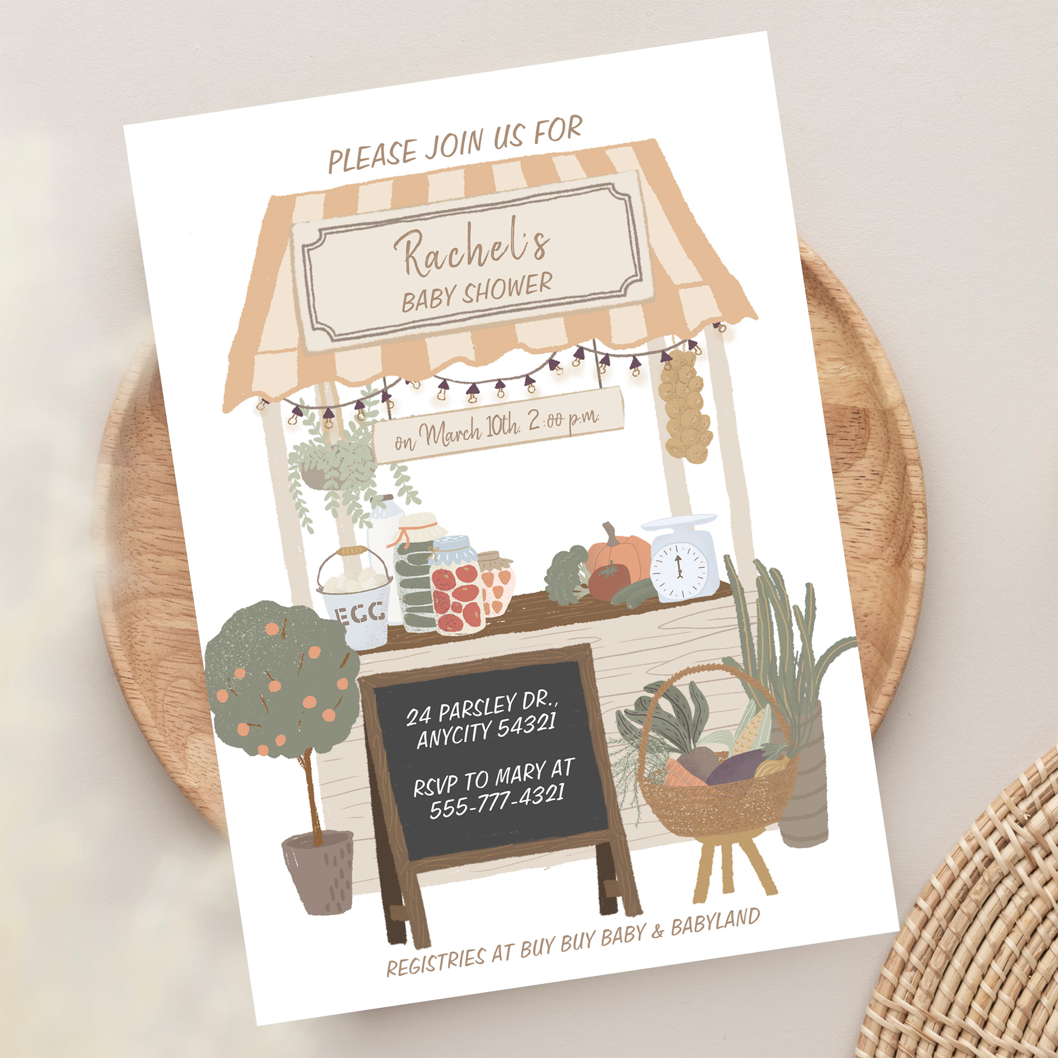 Country Farmers Market Locally Grown Baby Shower Invitation - Image 13