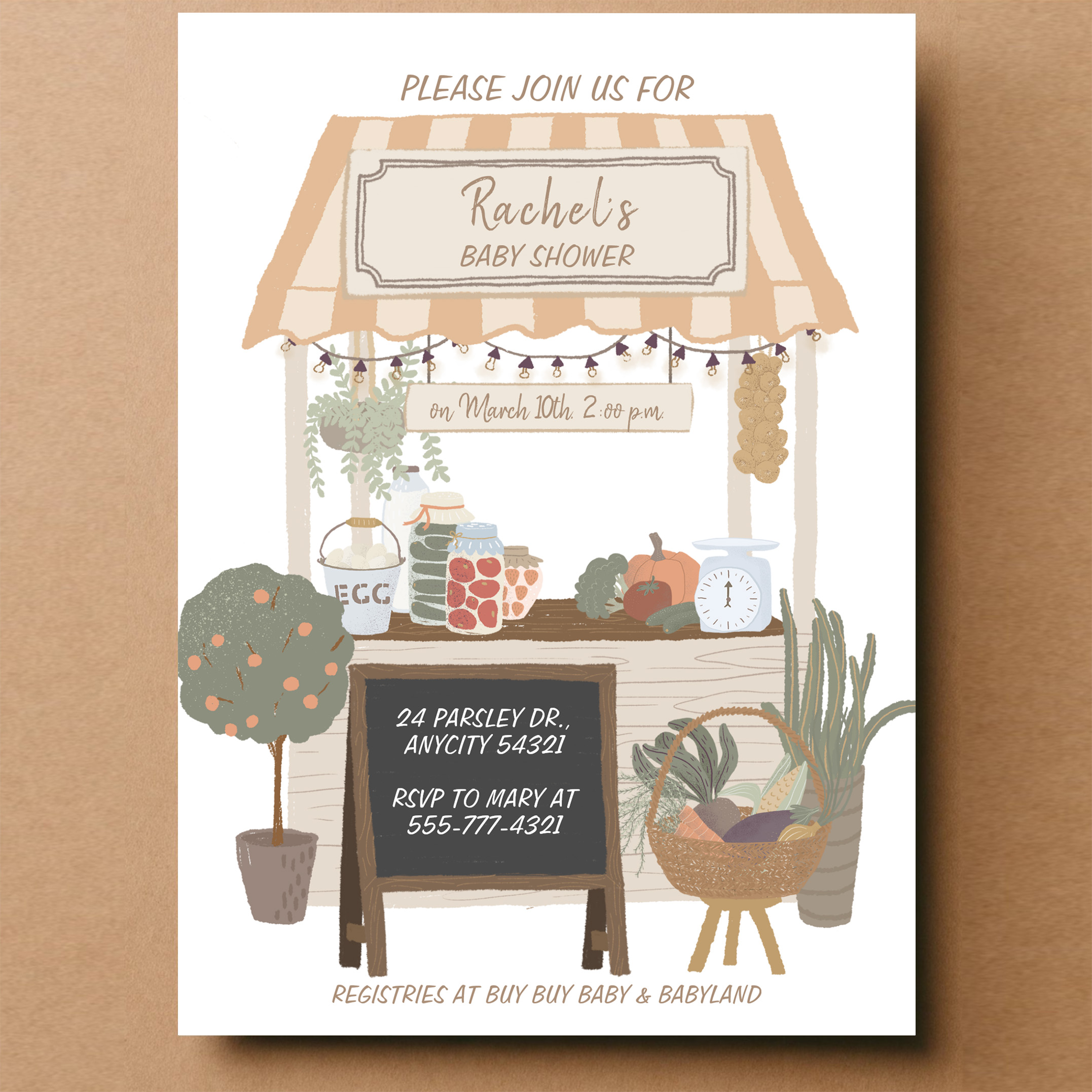 Country Farmers Market Locally Grown Baby Shower Invitation - Image 14