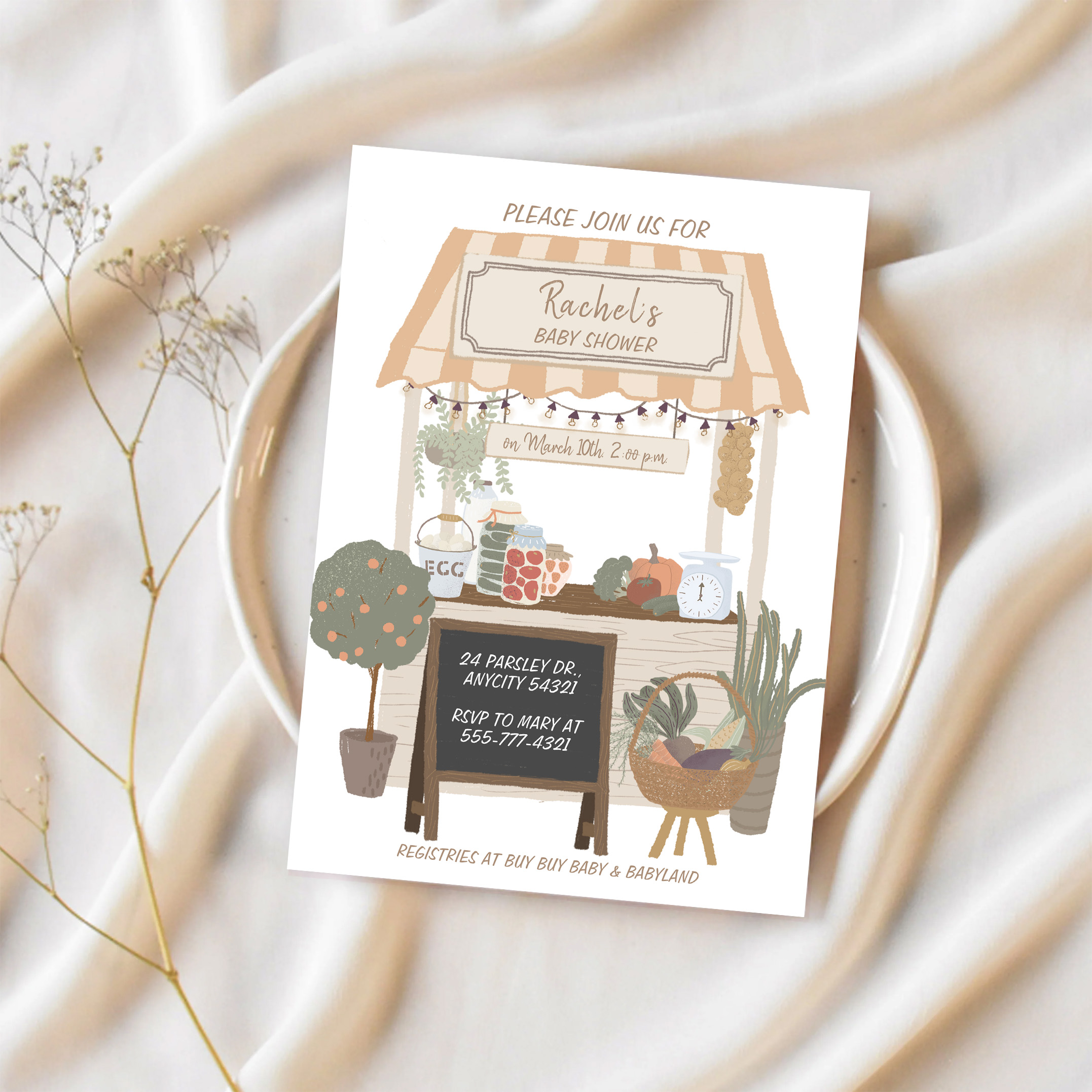 Country Farmers Market Locally Grown Baby Shower Invitation - Image 2
