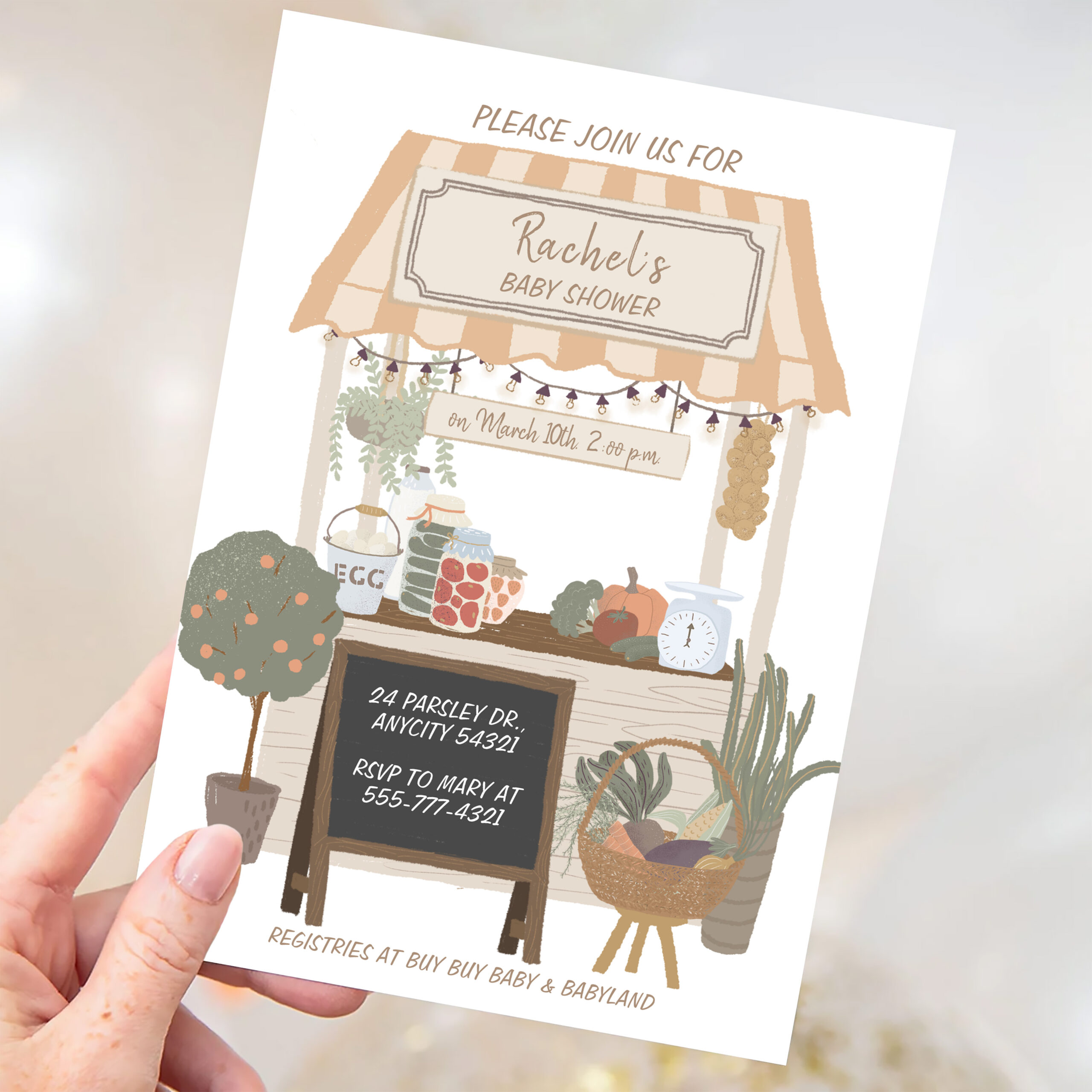 Country Farmers Market Locally Grown Baby Shower Invitation - Image 3