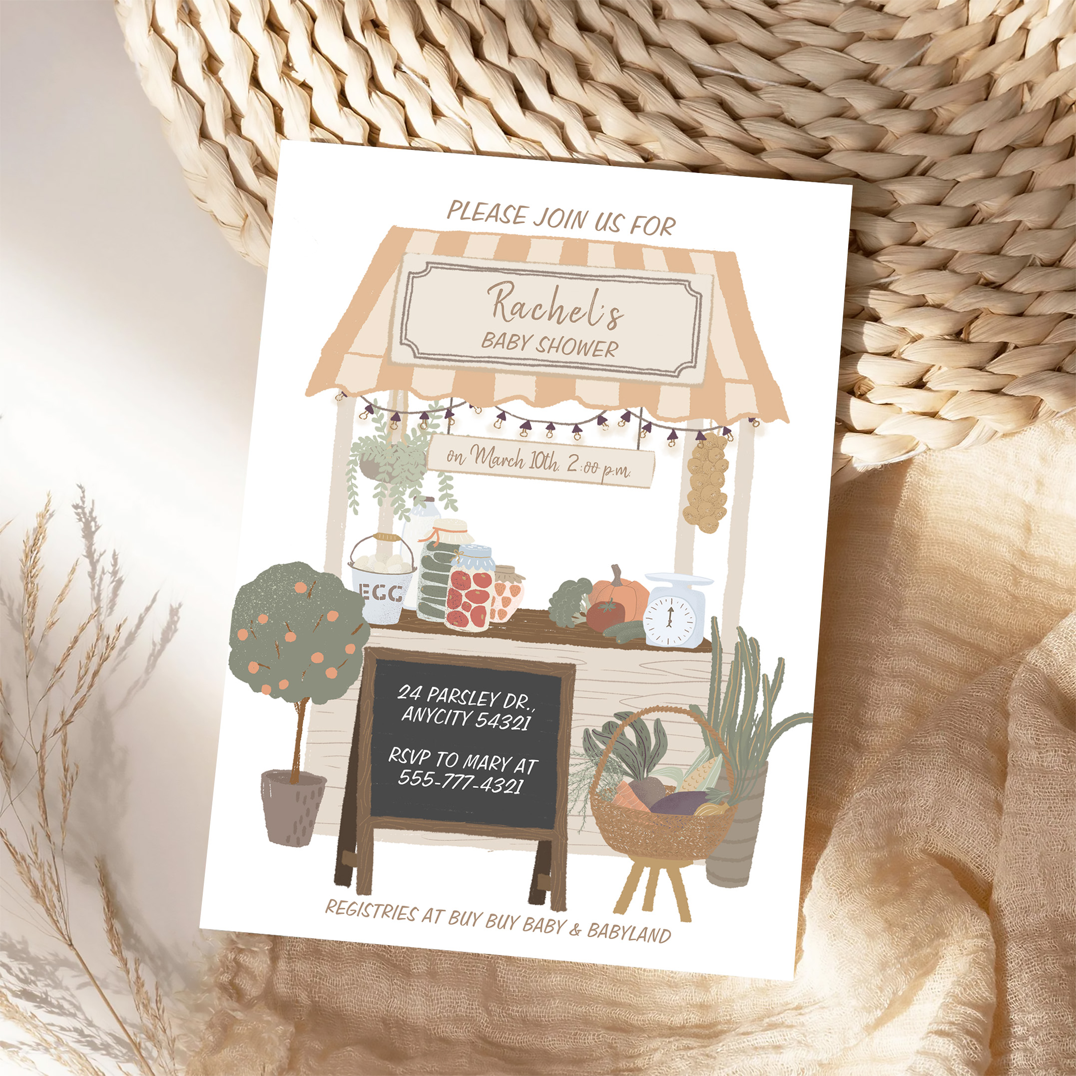 Country Farmers Market Locally Grown Baby Shower Invitation - Image 4