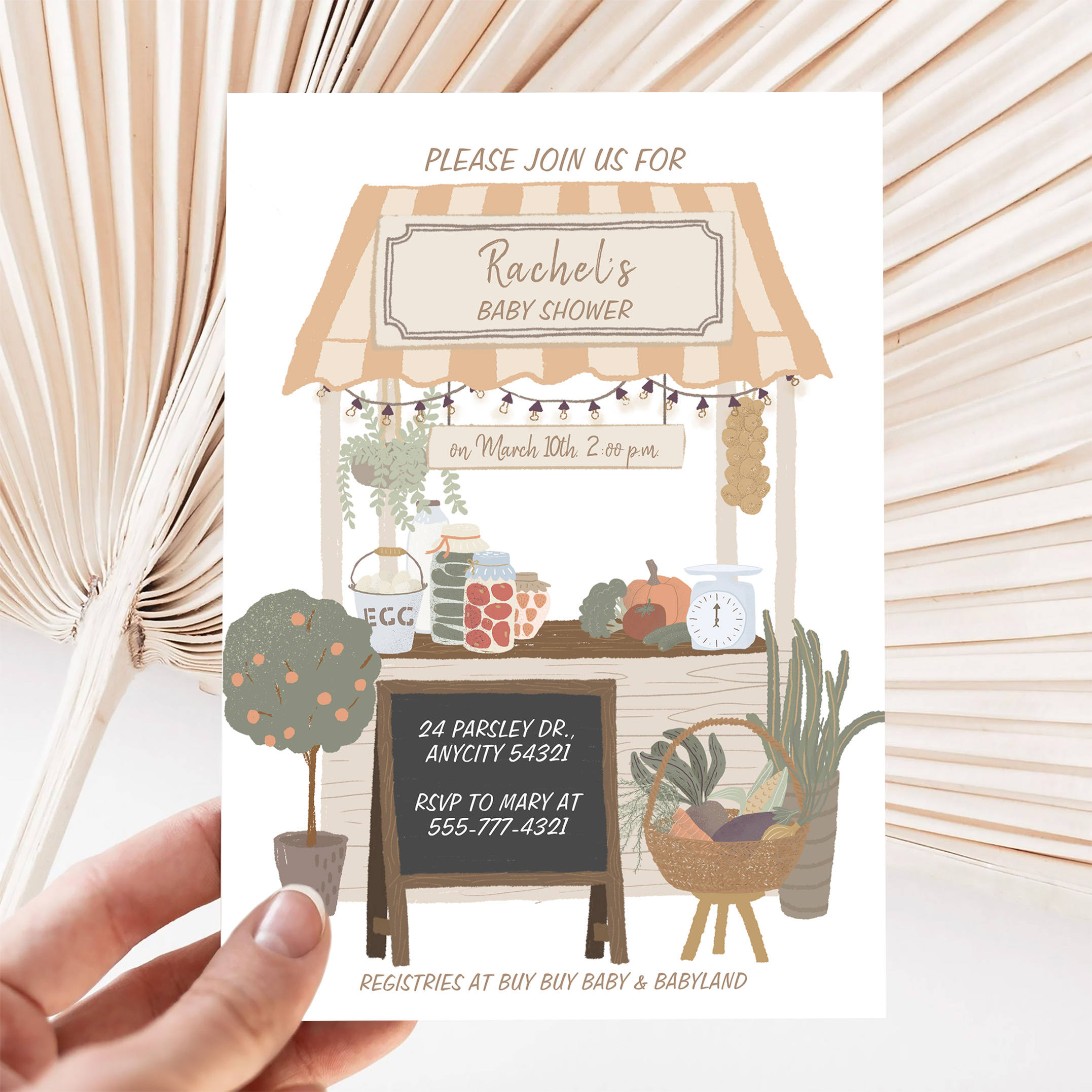 Country Farmers Market Locally Grown Baby Shower Invitation - Image 5
