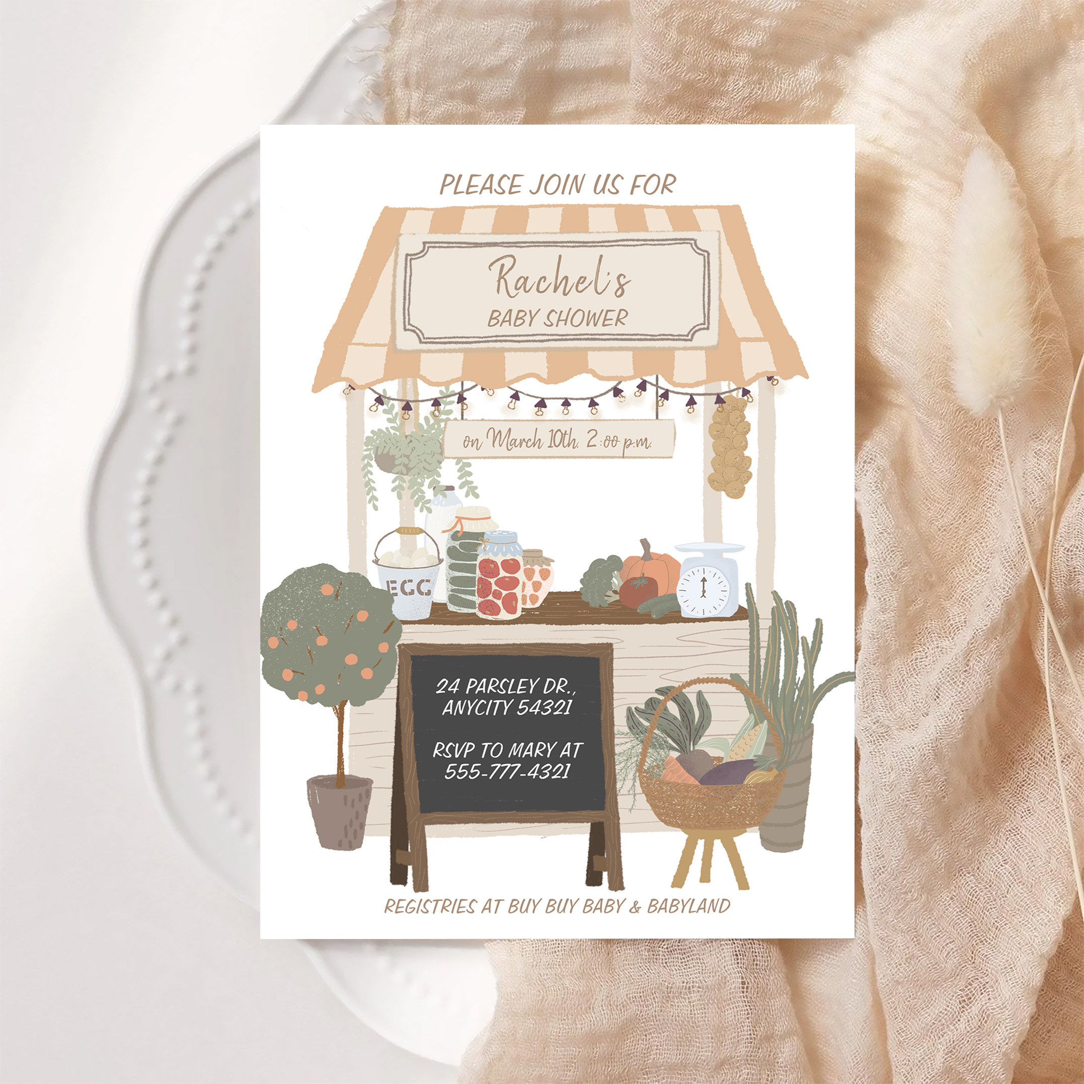Country Farmers Market Locally Grown Baby Shower Invitation - Image 6