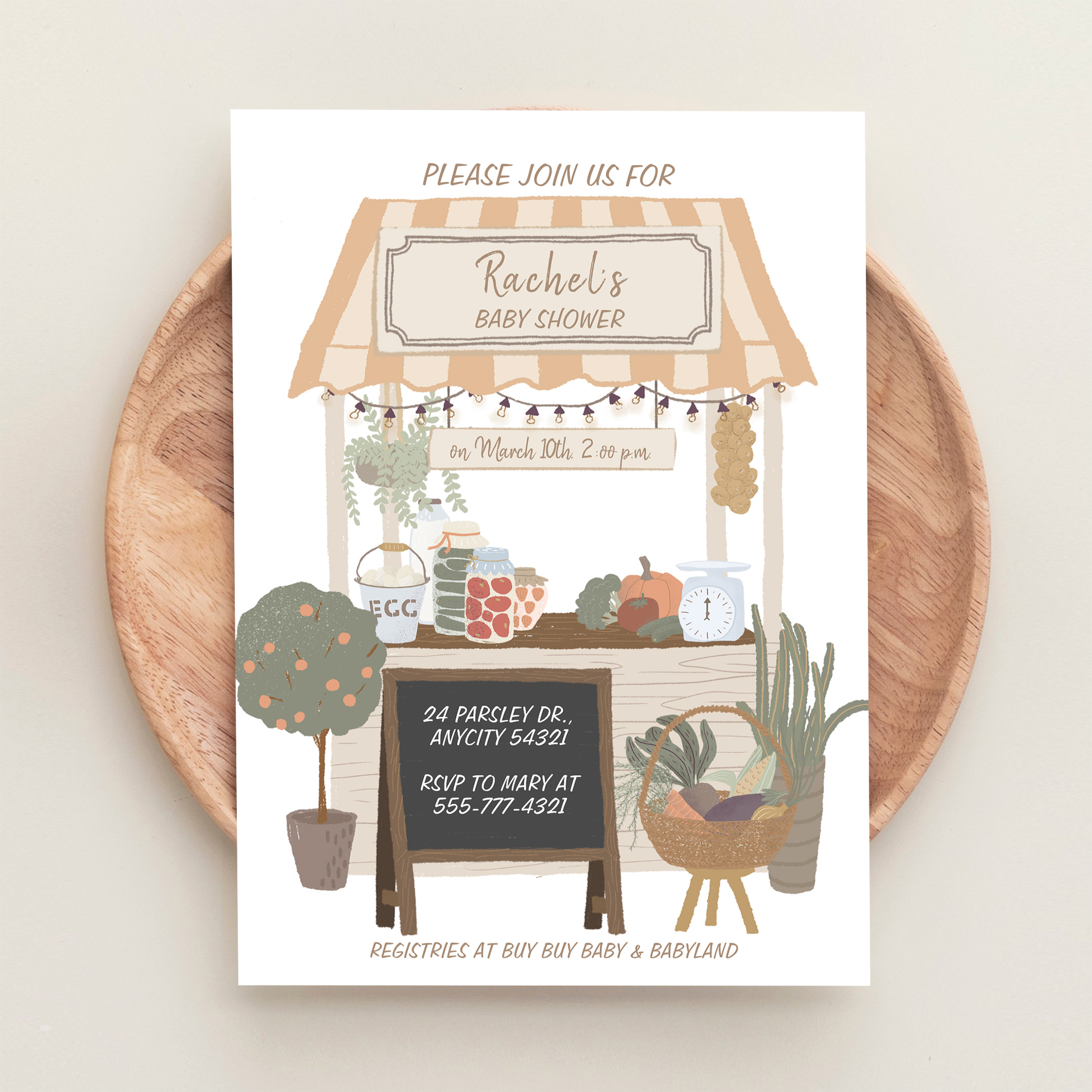 Country Farmers Market Locally Grown Baby Shower Invitation - Image 7