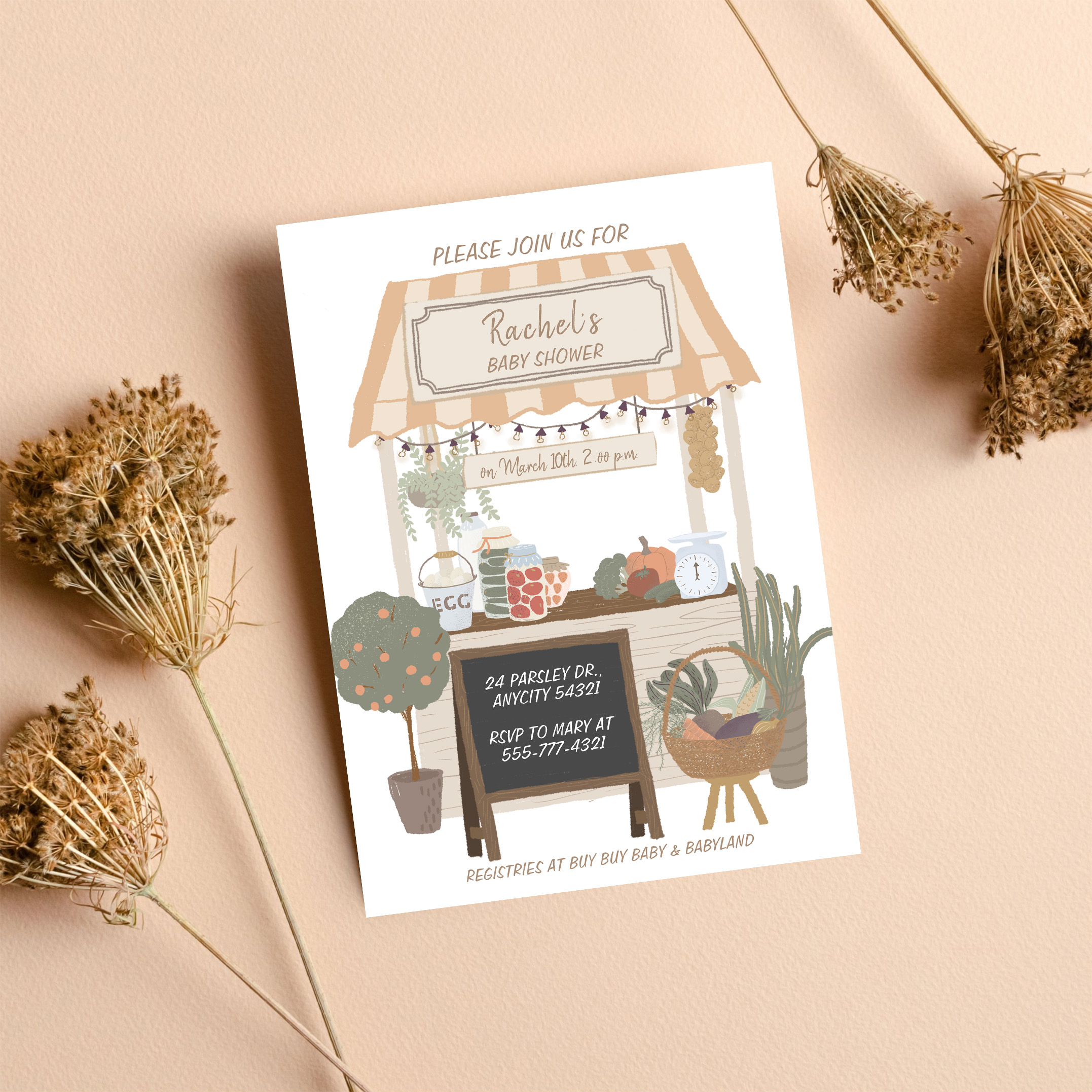 Country Farmers Market Locally Grown Baby Shower Invitation - Image 8