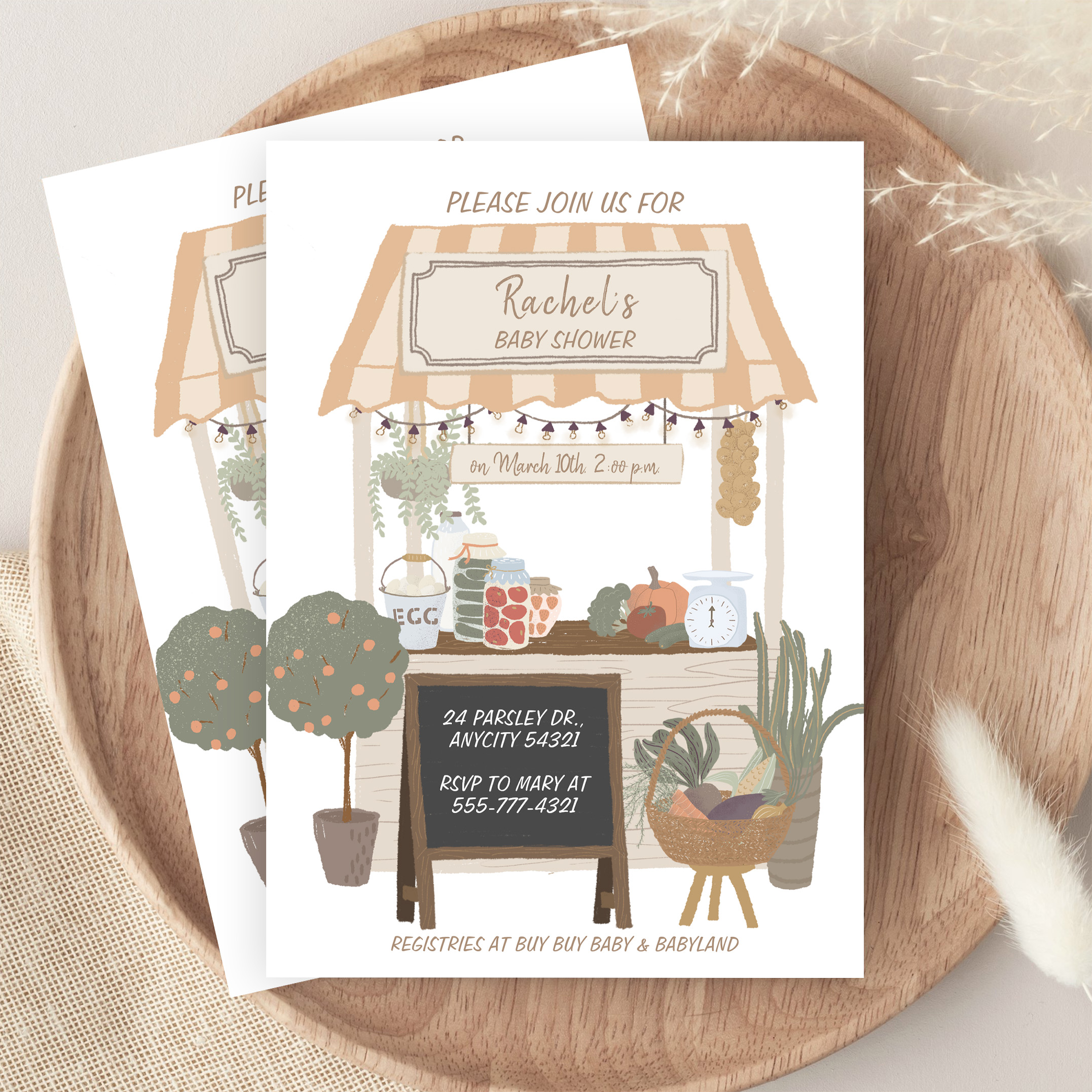 Country Farmers Market Locally Grown Baby Shower Invitation - Image 9