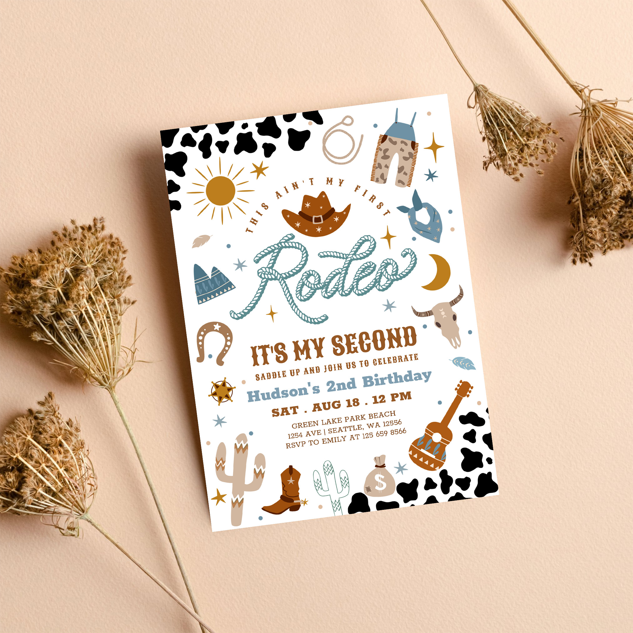 Cowboy My 2nd Rodeo Southwestern Birthday Invitation - Image 8