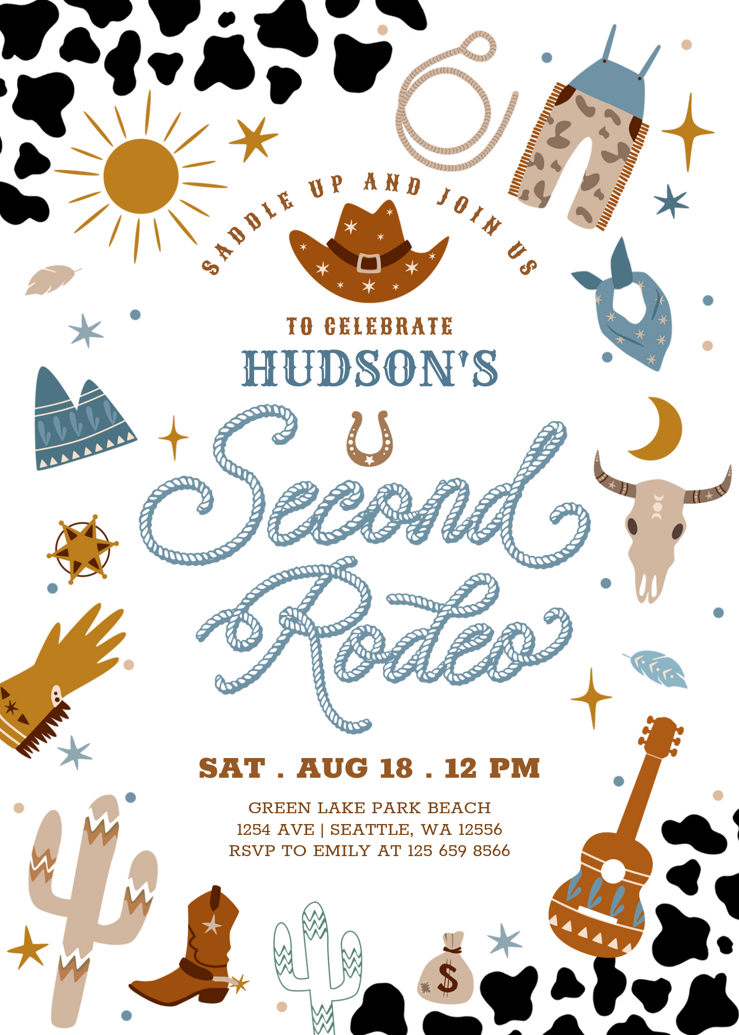 Cowboy My 2nd Second Rodeo Birthday Invitation