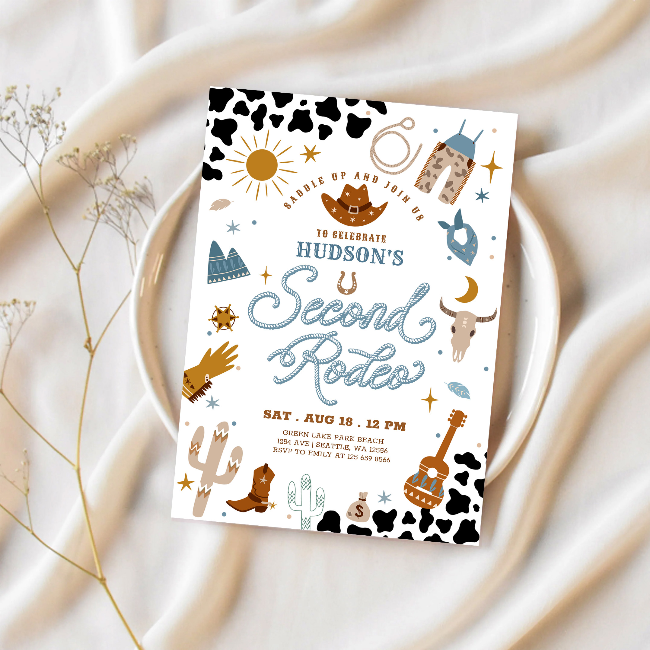 Cowboy My 2nd Second Rodeo Birthday Invitation - Image 2