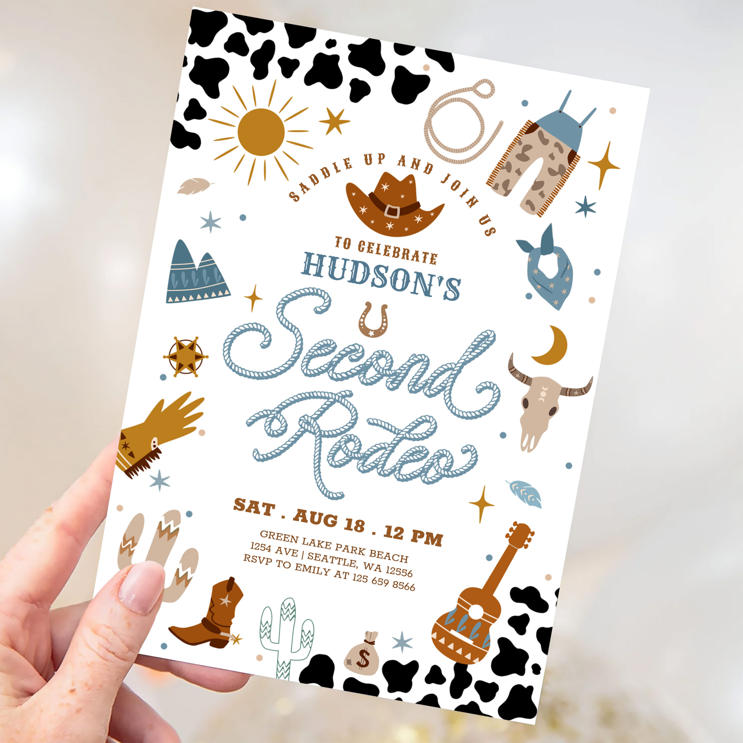 Cowboy My 2nd Second Rodeo Birthday Invitation - Image 3