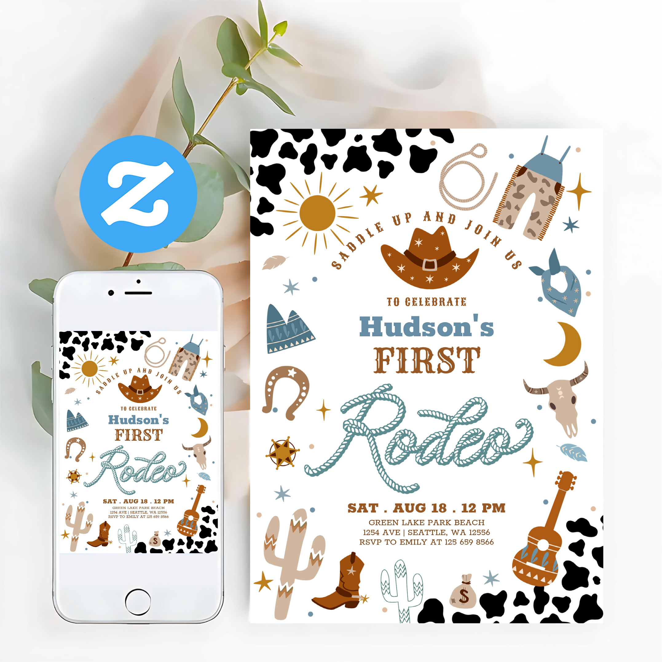 Cowboy My First 1st Rodeo Ranch Wild West Birthday Invitation - Image 12