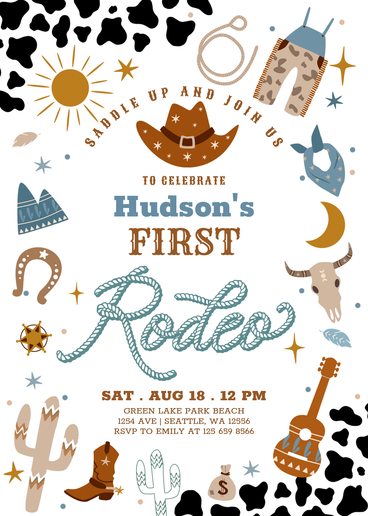 Cowboy My First 1st Rodeo Ranch Wild West Birthday Invitation