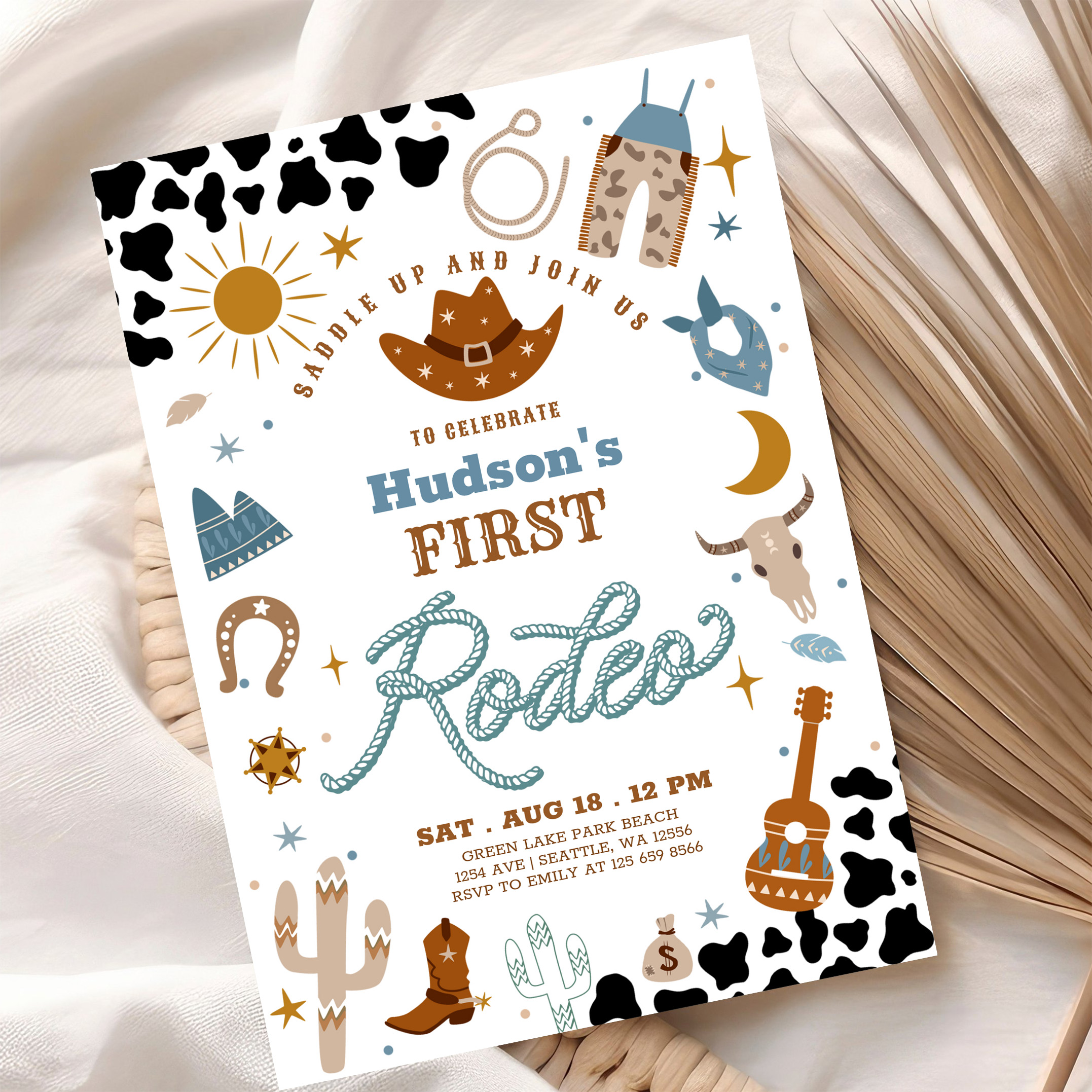 Cowboy My First 1st Rodeo Ranch Wild West Birthday Invitation - Image 10