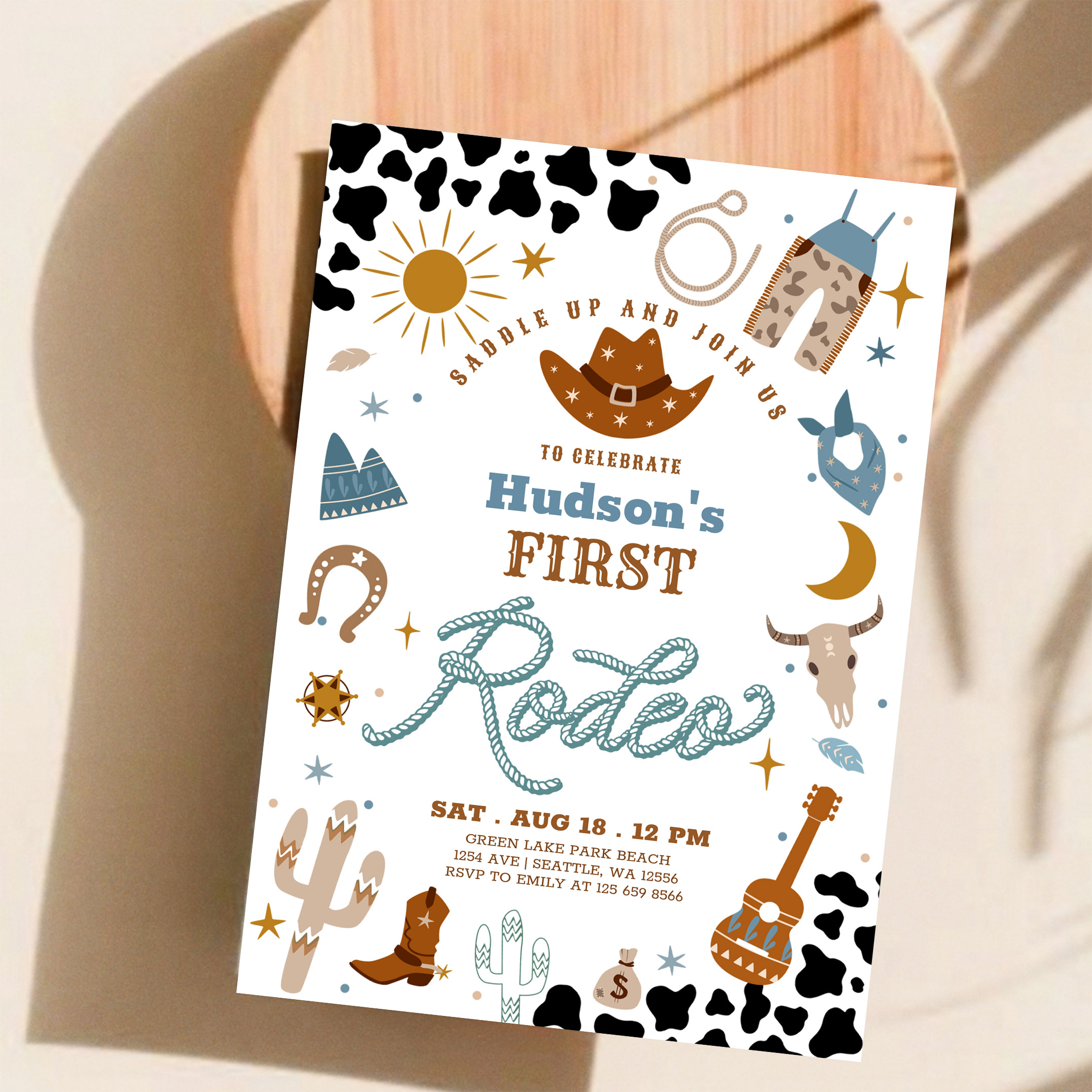 Cowboy My First 1st Rodeo Ranch Wild West Birthday Invitation - Image 11