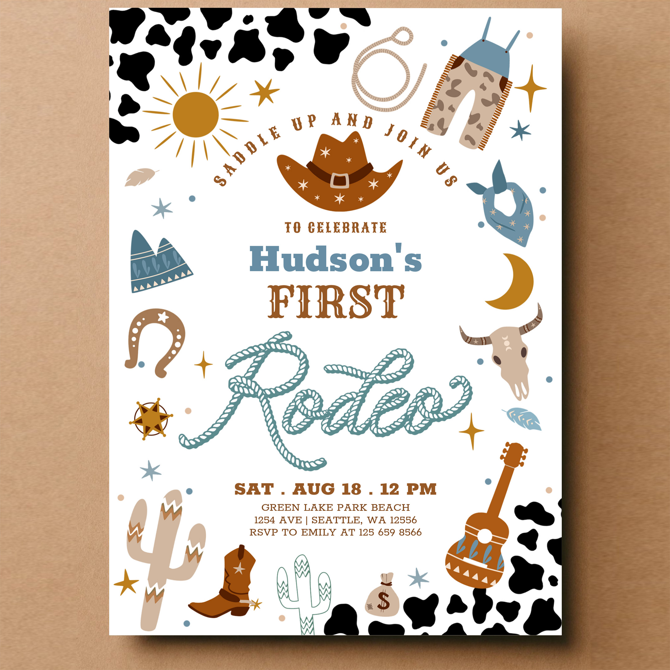 Cowboy My First 1st Rodeo Ranch Wild West Birthday Invitation - Image 14