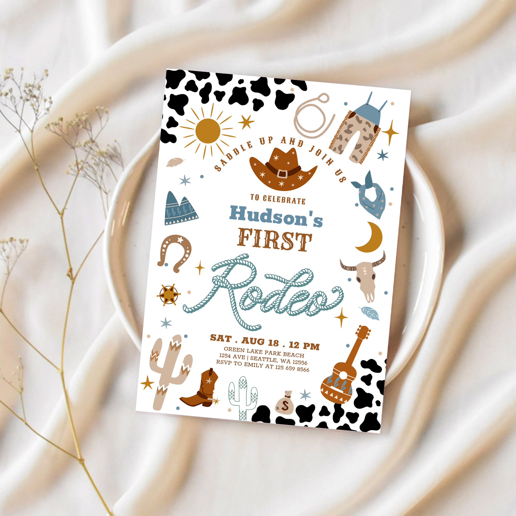 Cowboy My First 1st Rodeo Ranch Wild West Birthday Invitation - Image 2