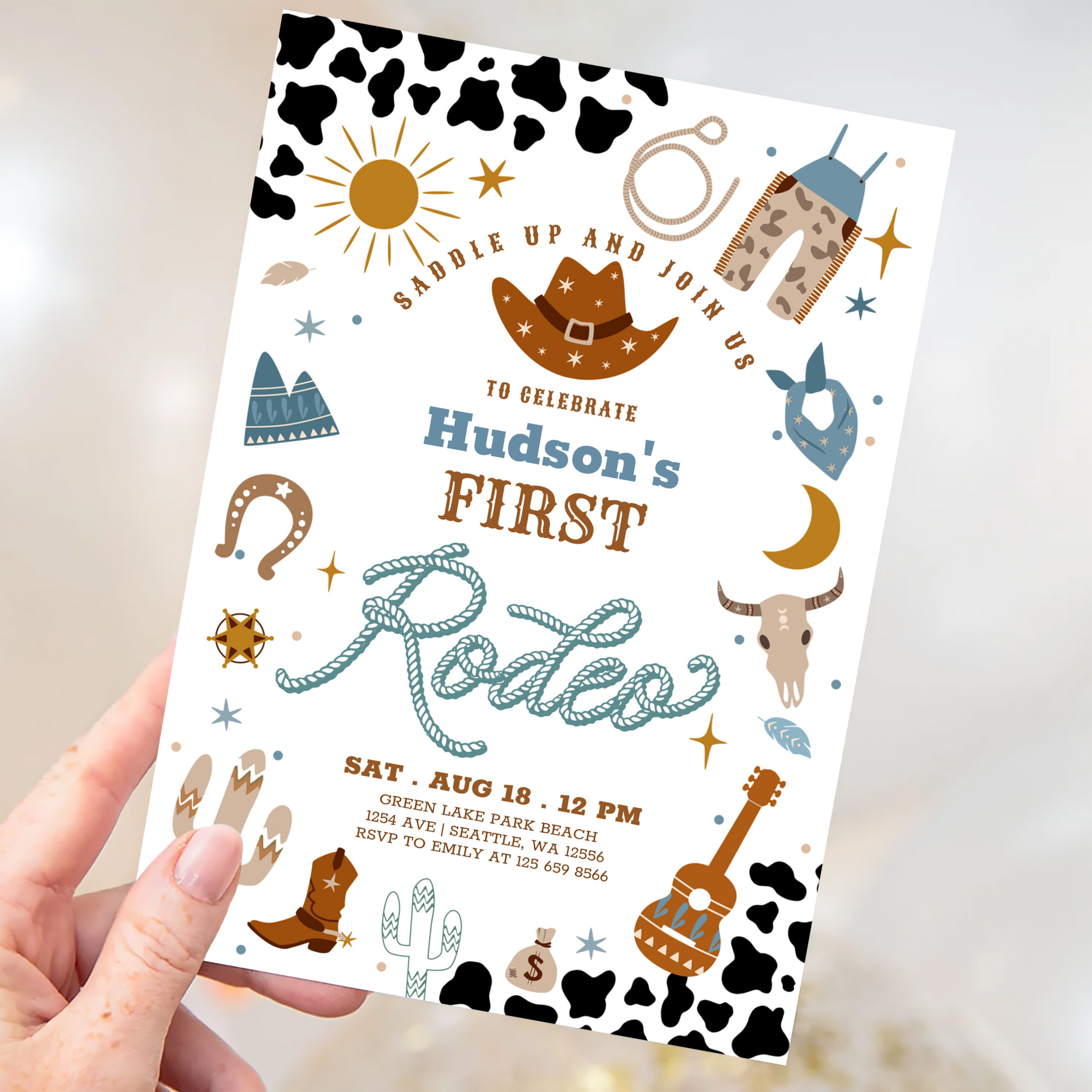 Cowboy My First 1st Rodeo Ranch Wild West Birthday Invitation - Image 3