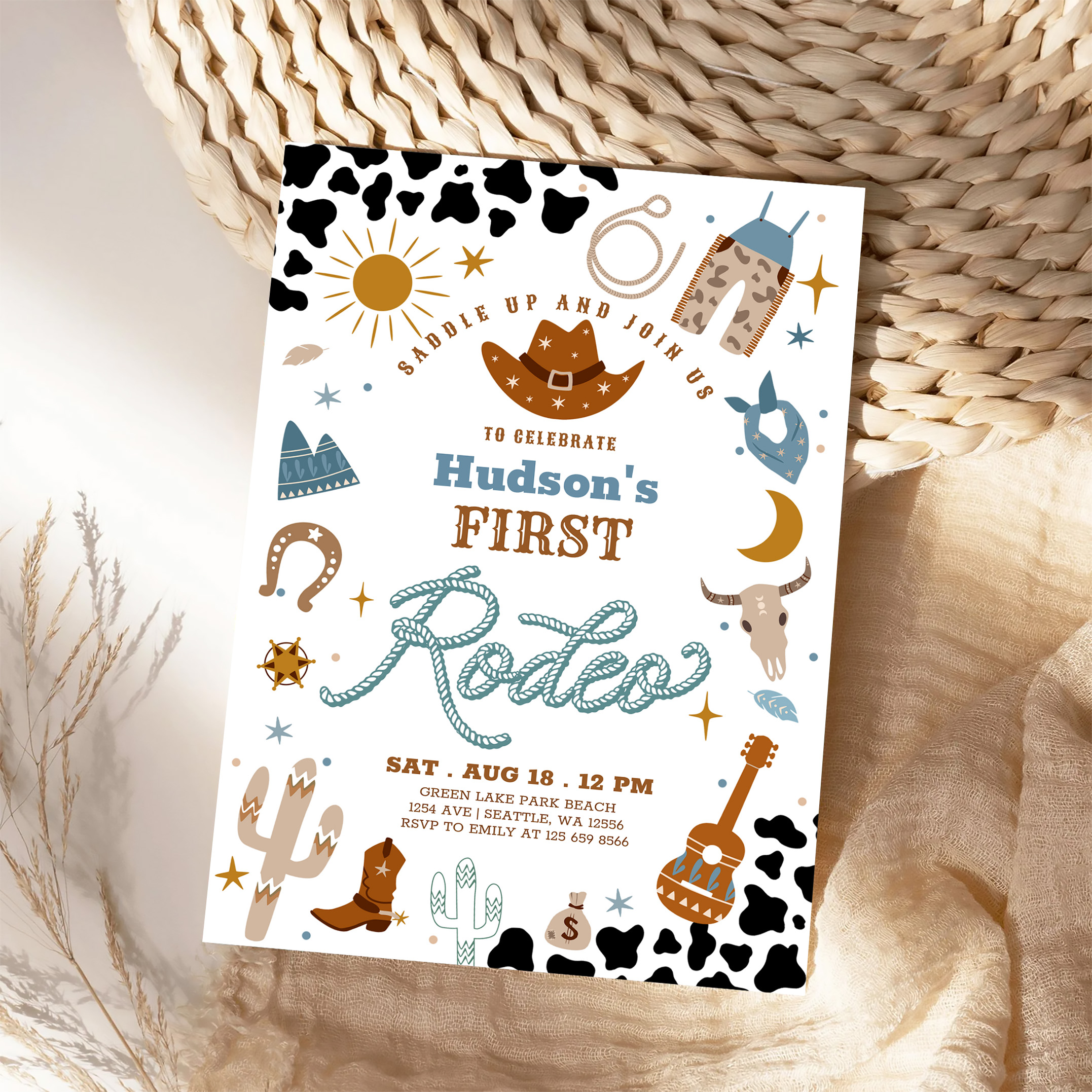 Cowboy My First 1st Rodeo Ranch Wild West Birthday Invitation - Image 4