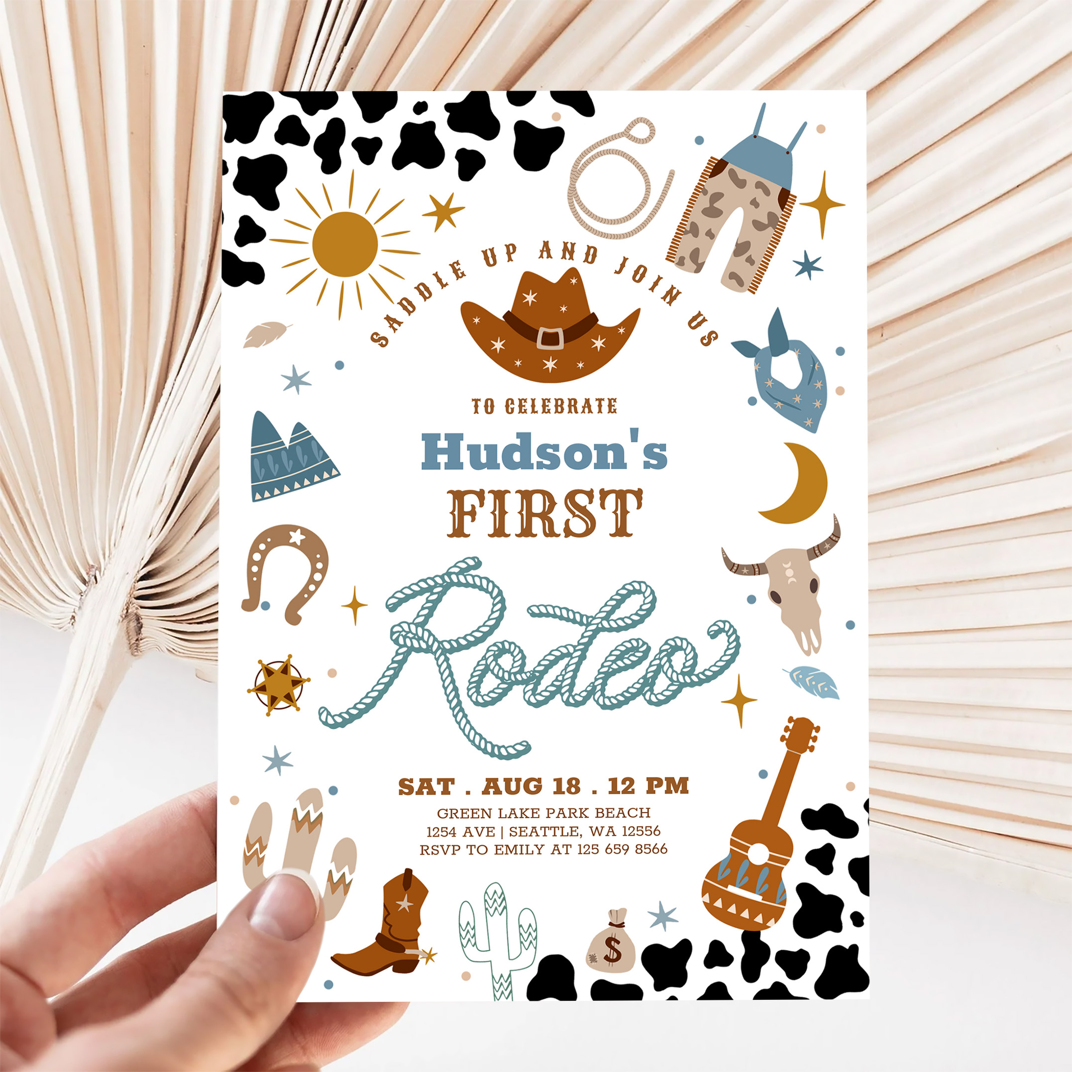 Cowboy My First 1st Rodeo Ranch Wild West Birthday Invitation - Image 5