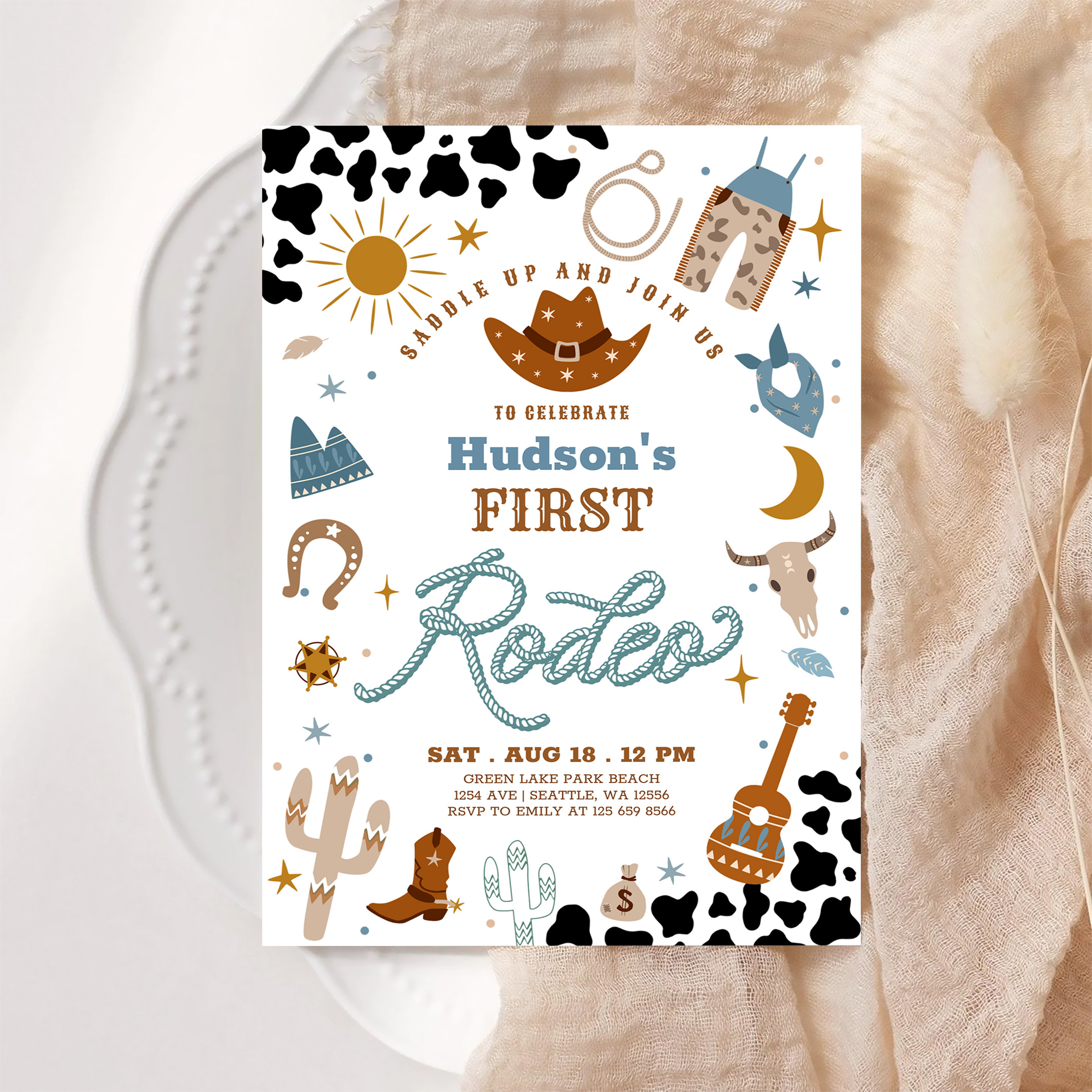 Cowboy My First 1st Rodeo Ranch Wild West Birthday Invitation - Image 6