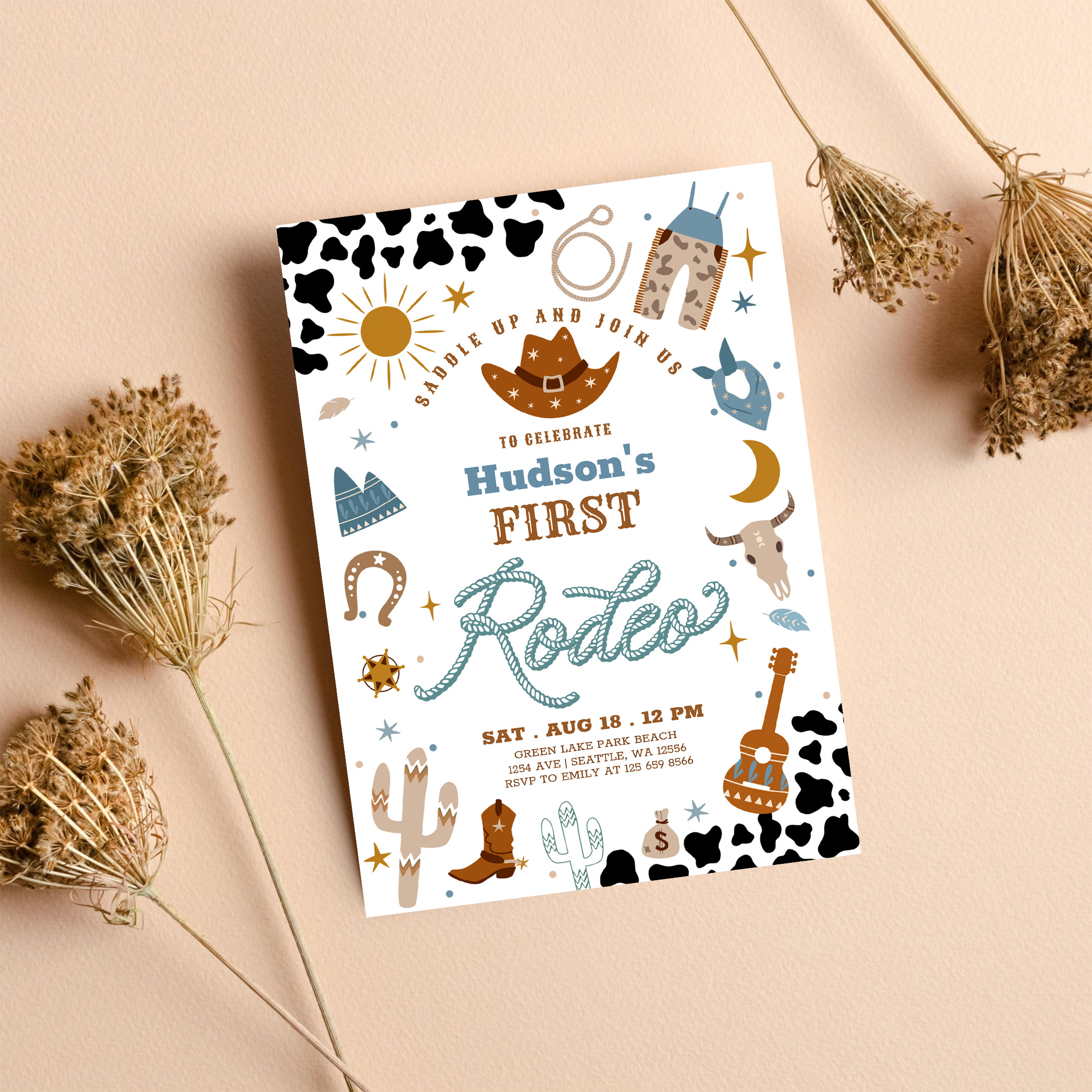 Cowboy My First 1st Rodeo Ranch Wild West Birthday Invitation - Image 8