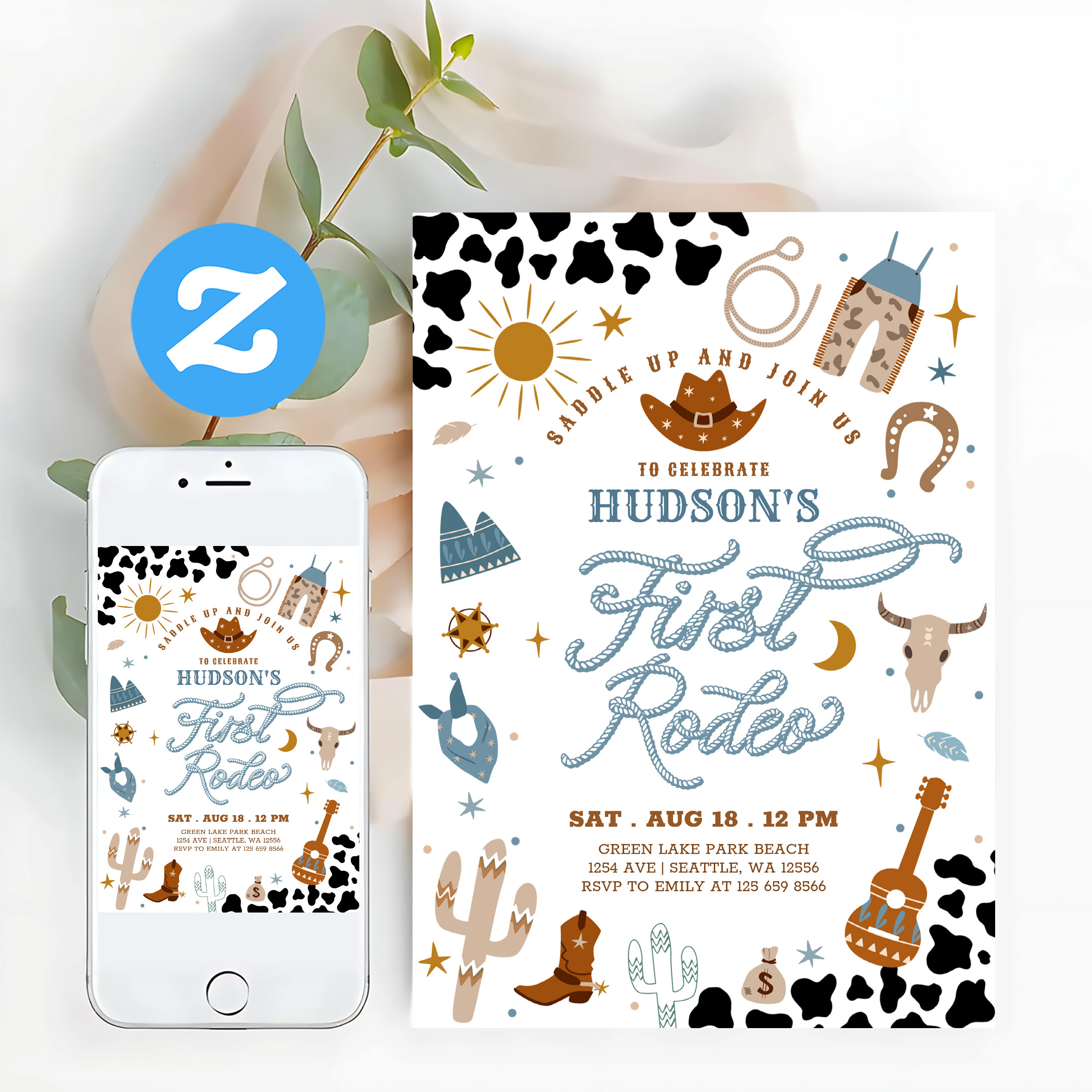 Cowboy My First 1st Rodeo Ranch Wild West Birthday Invitation - Image 12