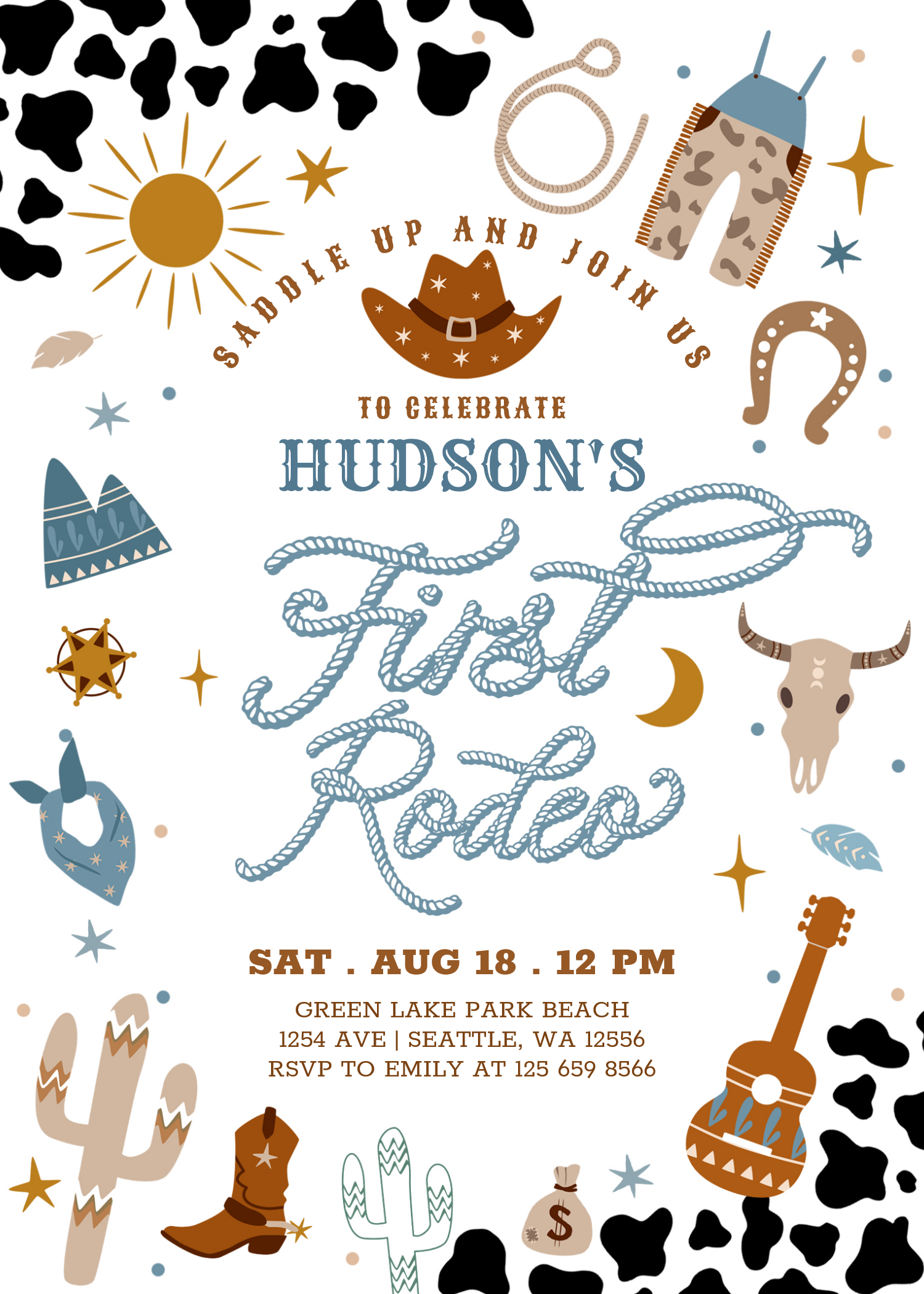 Cowboy My First 1st Rodeo Ranch Wild West Birthday Invitation