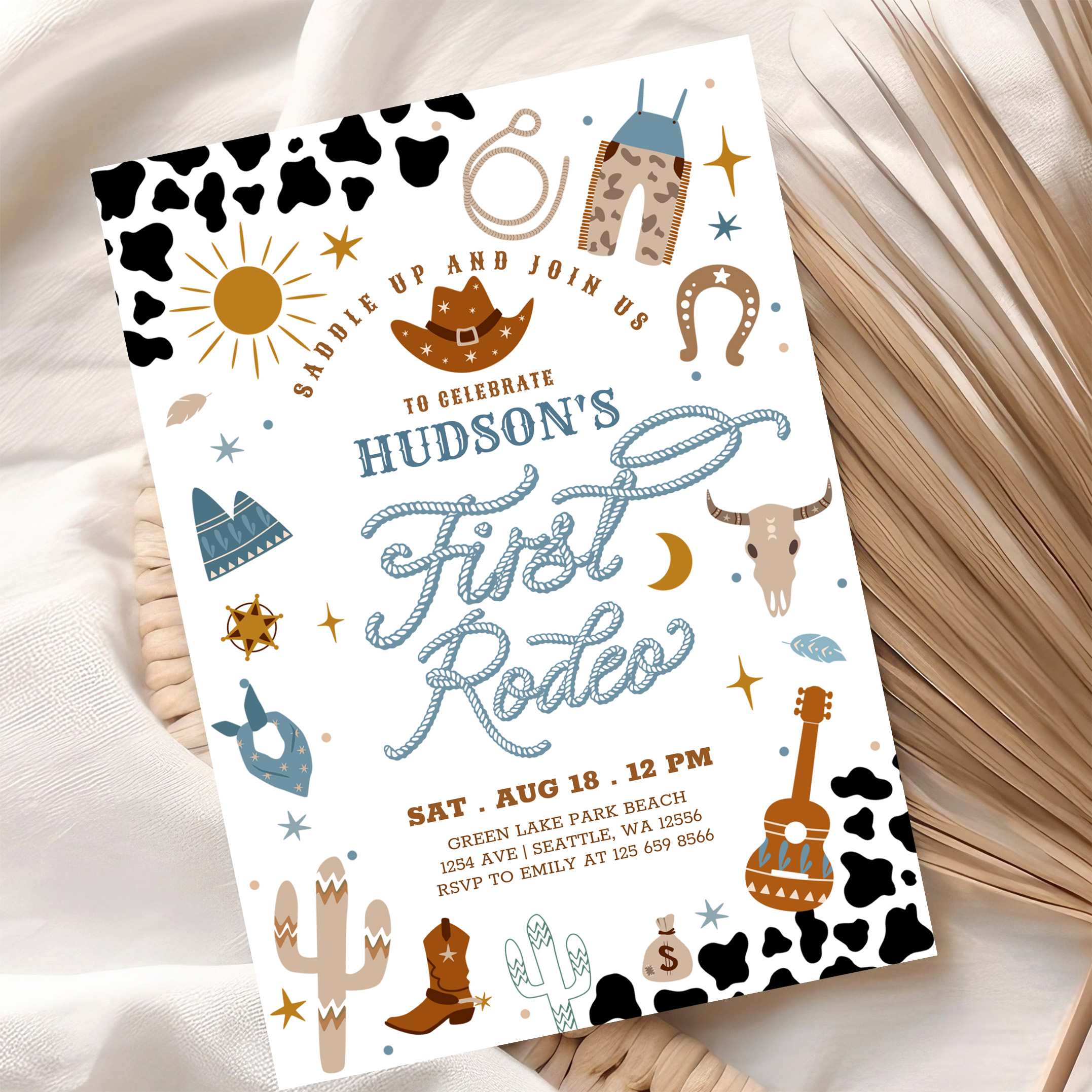 Cowboy My First 1st Rodeo Ranch Wild West Birthday Invitation - Image 10