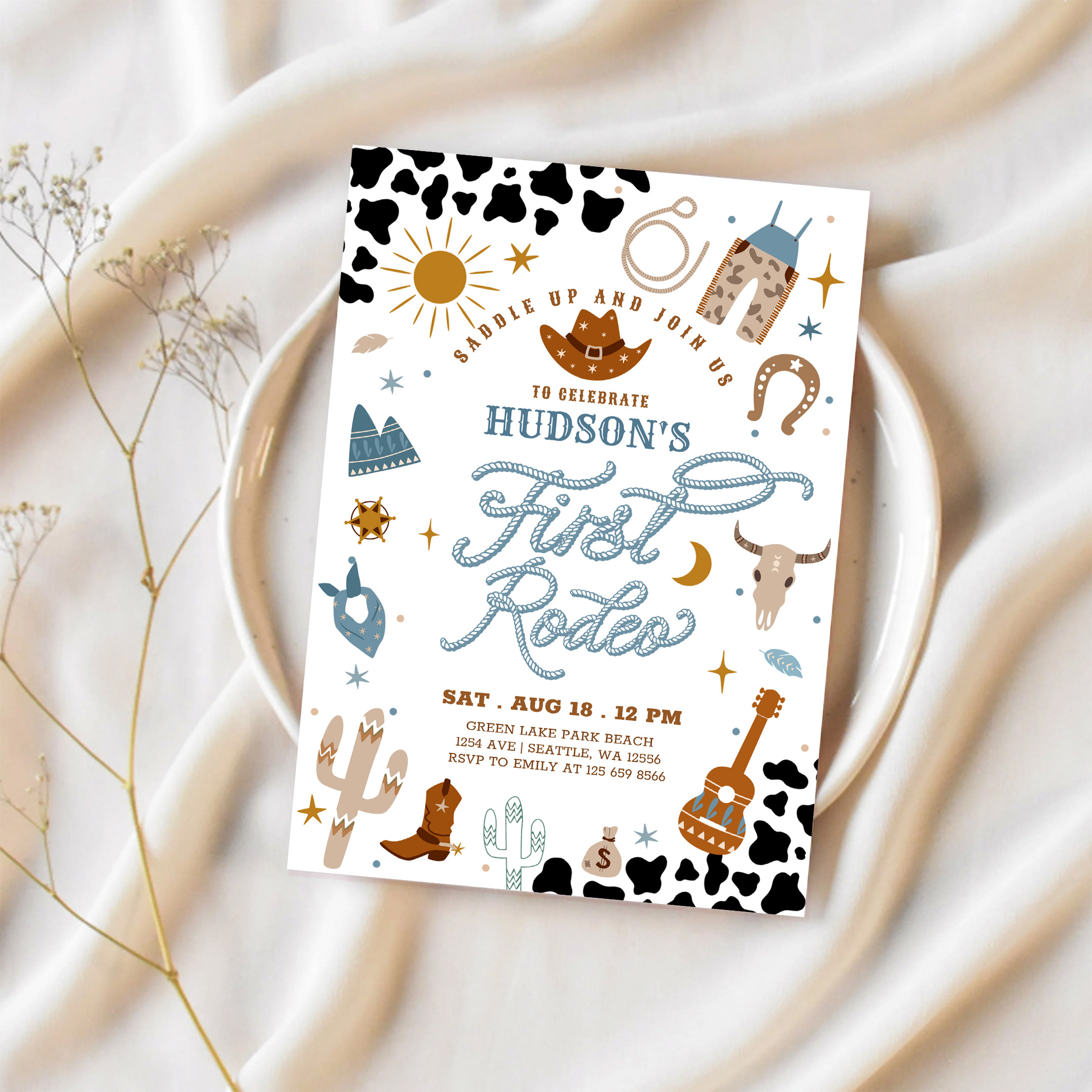 Cowboy My First 1st Rodeo Ranch Wild West Birthday Invitation - Image 2