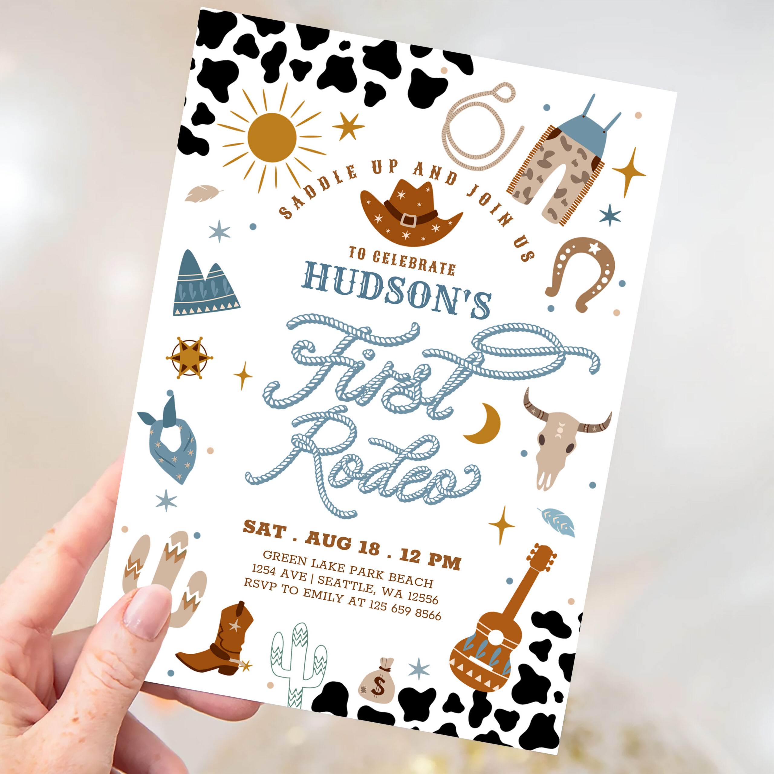 Cowboy My First 1st Rodeo Ranch Wild West Birthday Invitation - Image 3