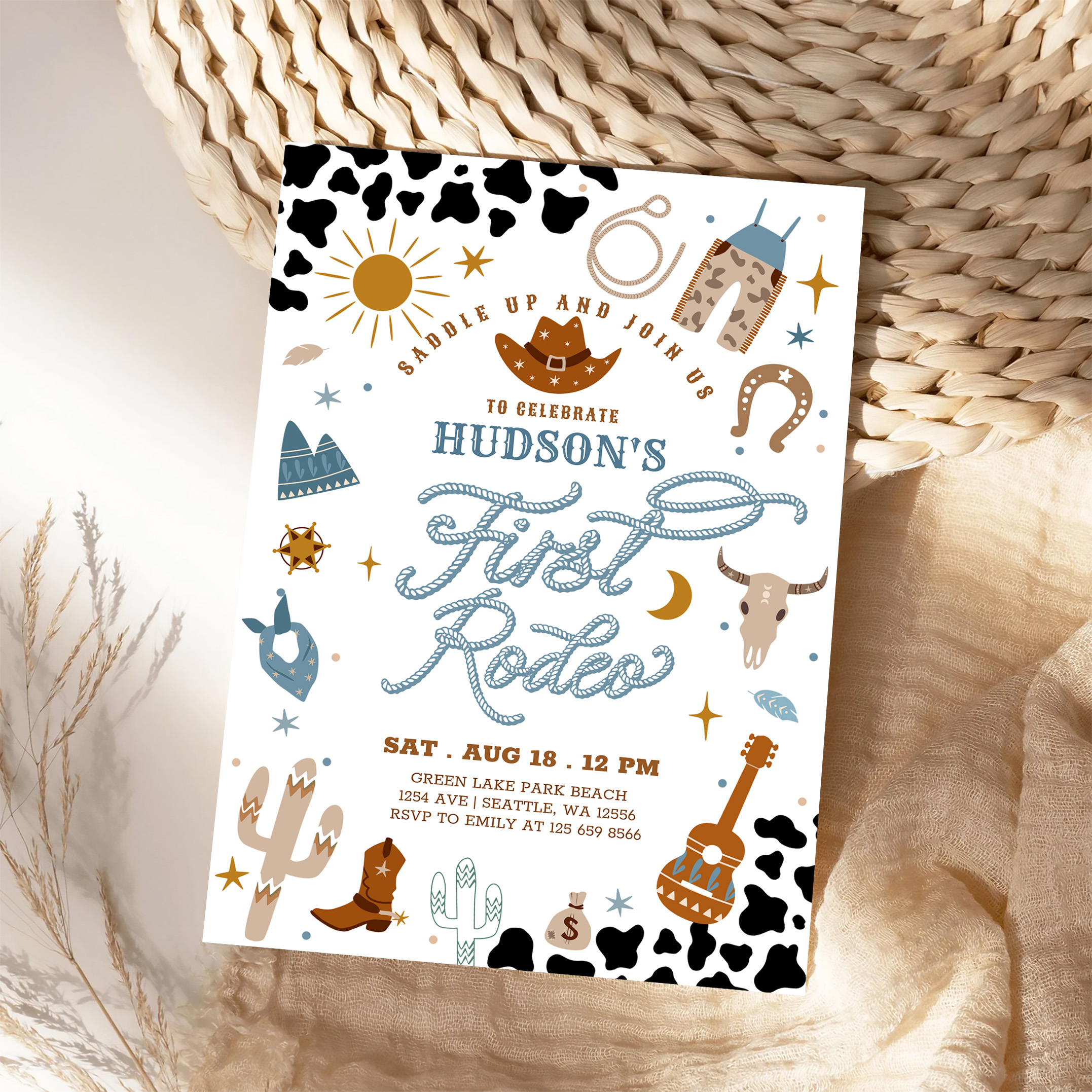 Cowboy My First 1st Rodeo Ranch Wild West Birthday Invitation - Image 4