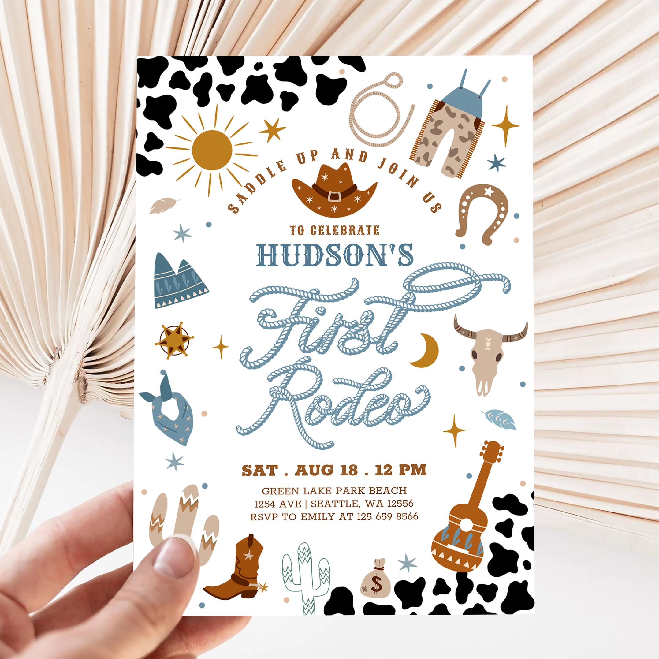 Cowboy My First 1st Rodeo Ranch Wild West Birthday Invitation - Image 5