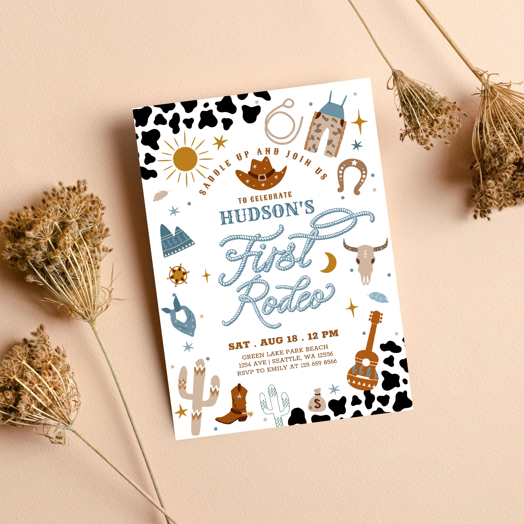 Cowboy My First 1st Rodeo Ranch Wild West Birthday Invitation - Image 8