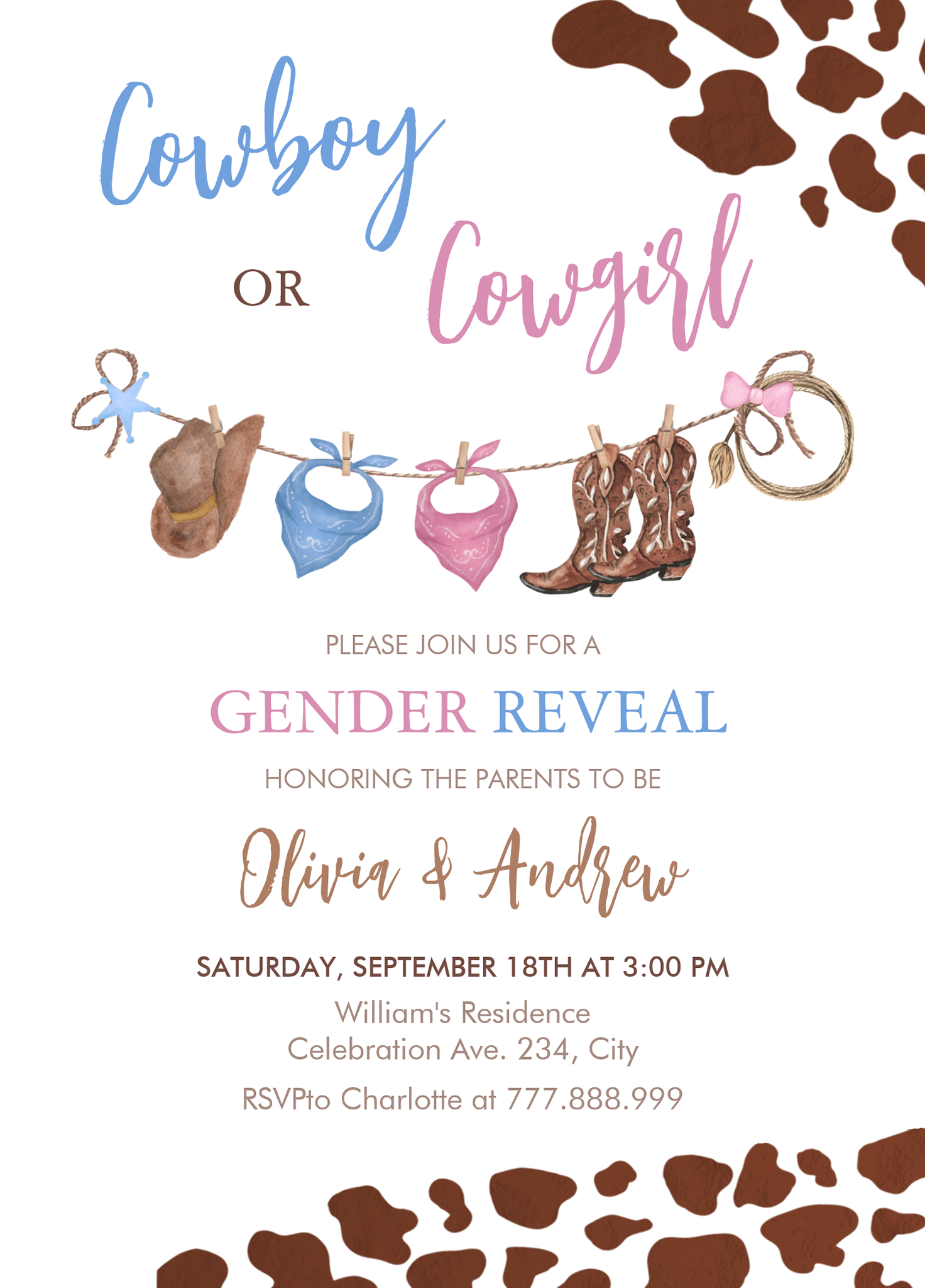 Cowboy Or Cowgirl Western Gender Reveal Invitation