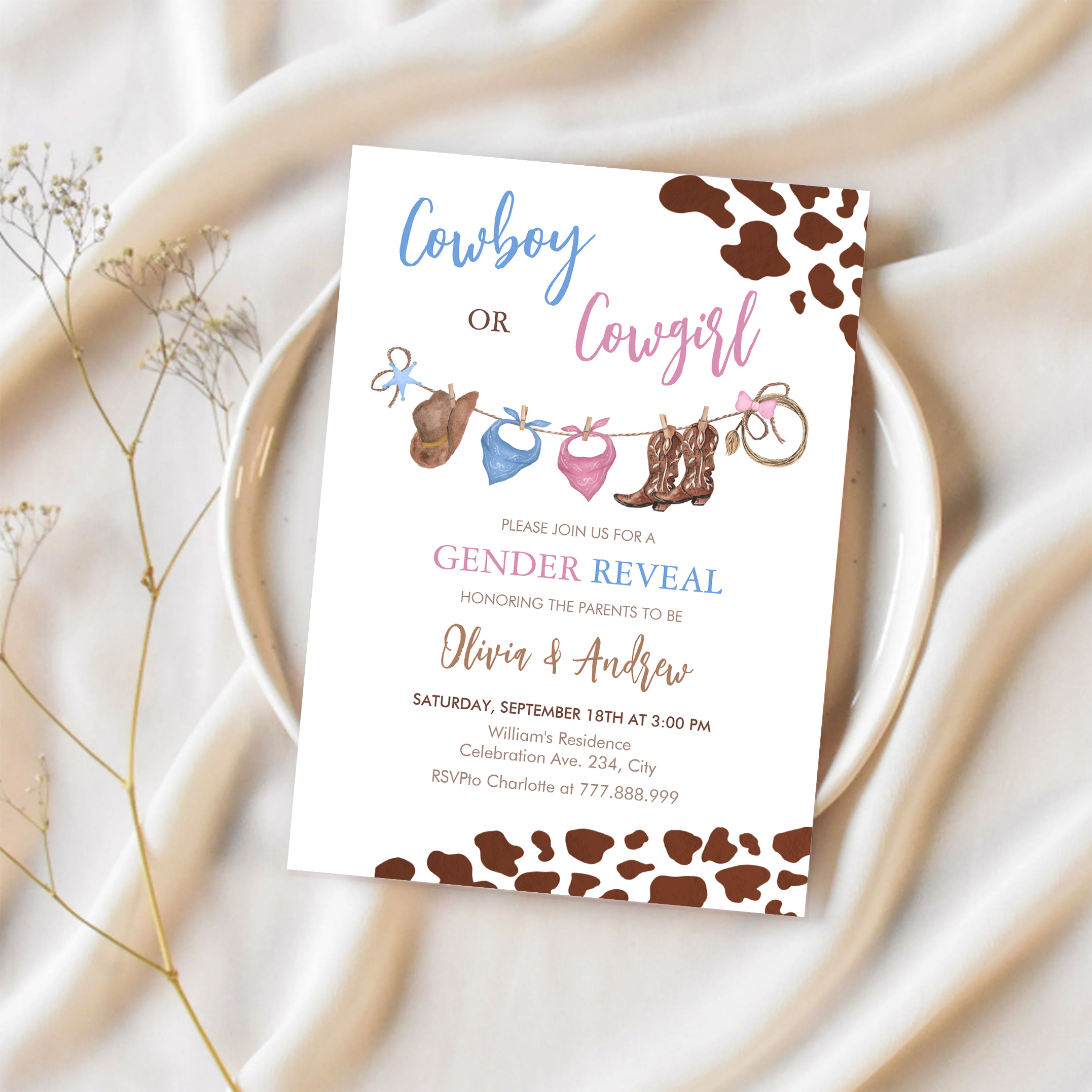 Cowboy Or Cowgirl Western Gender Reveal Invitation - Image 2