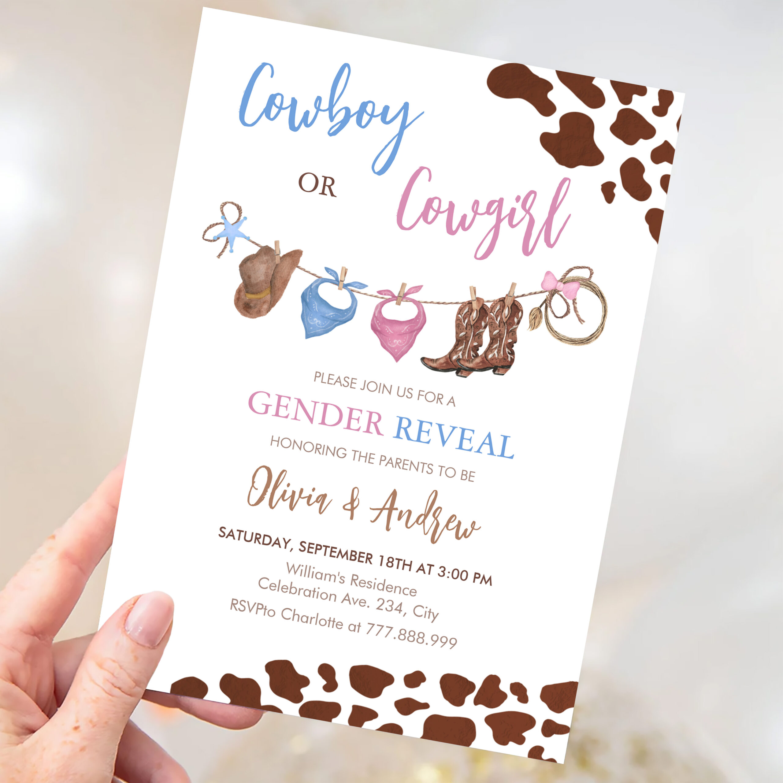 Cowboy Or Cowgirl Western Gender Reveal Invitation - Image 3