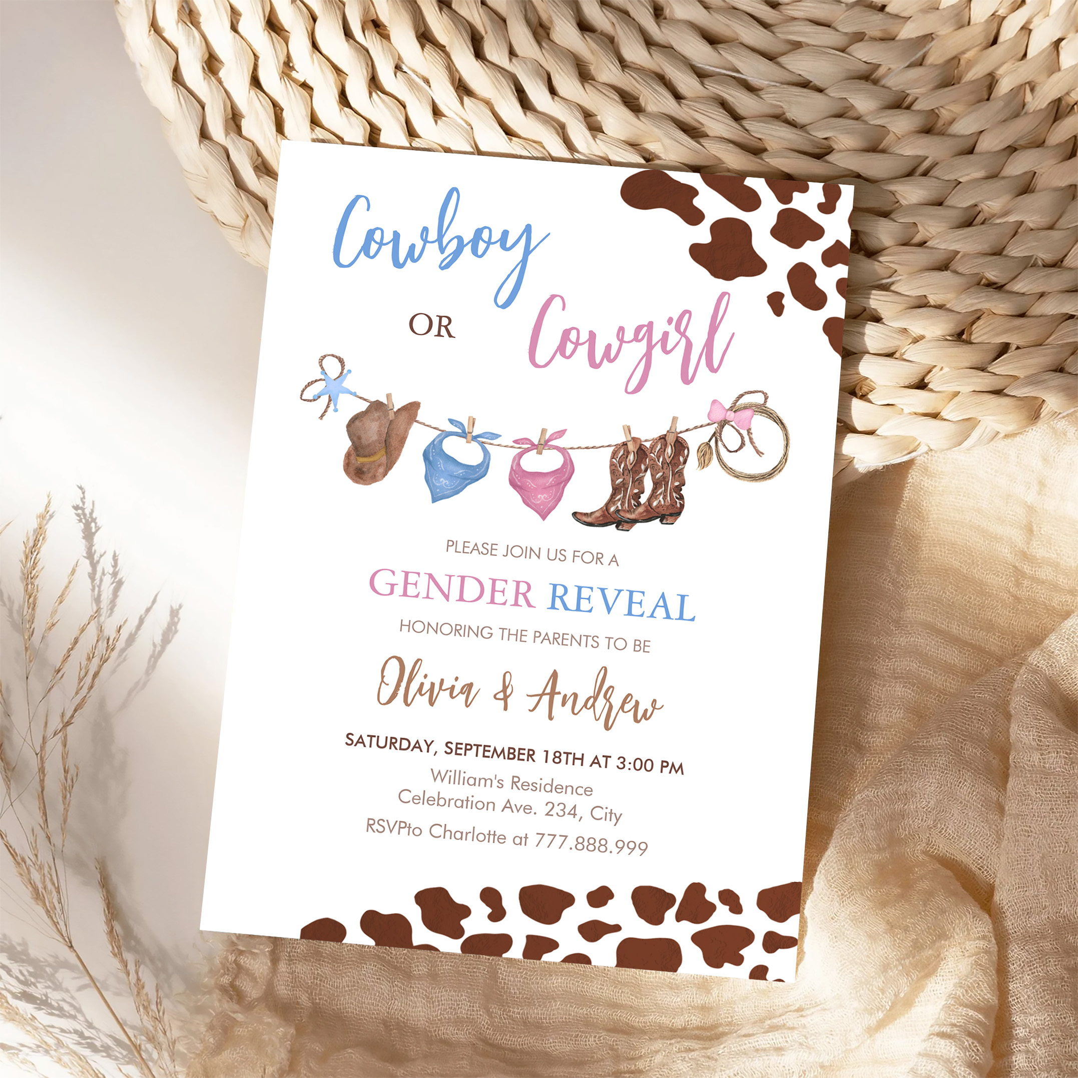 Cowboy Or Cowgirl Western Gender Reveal Invitation - Image 4