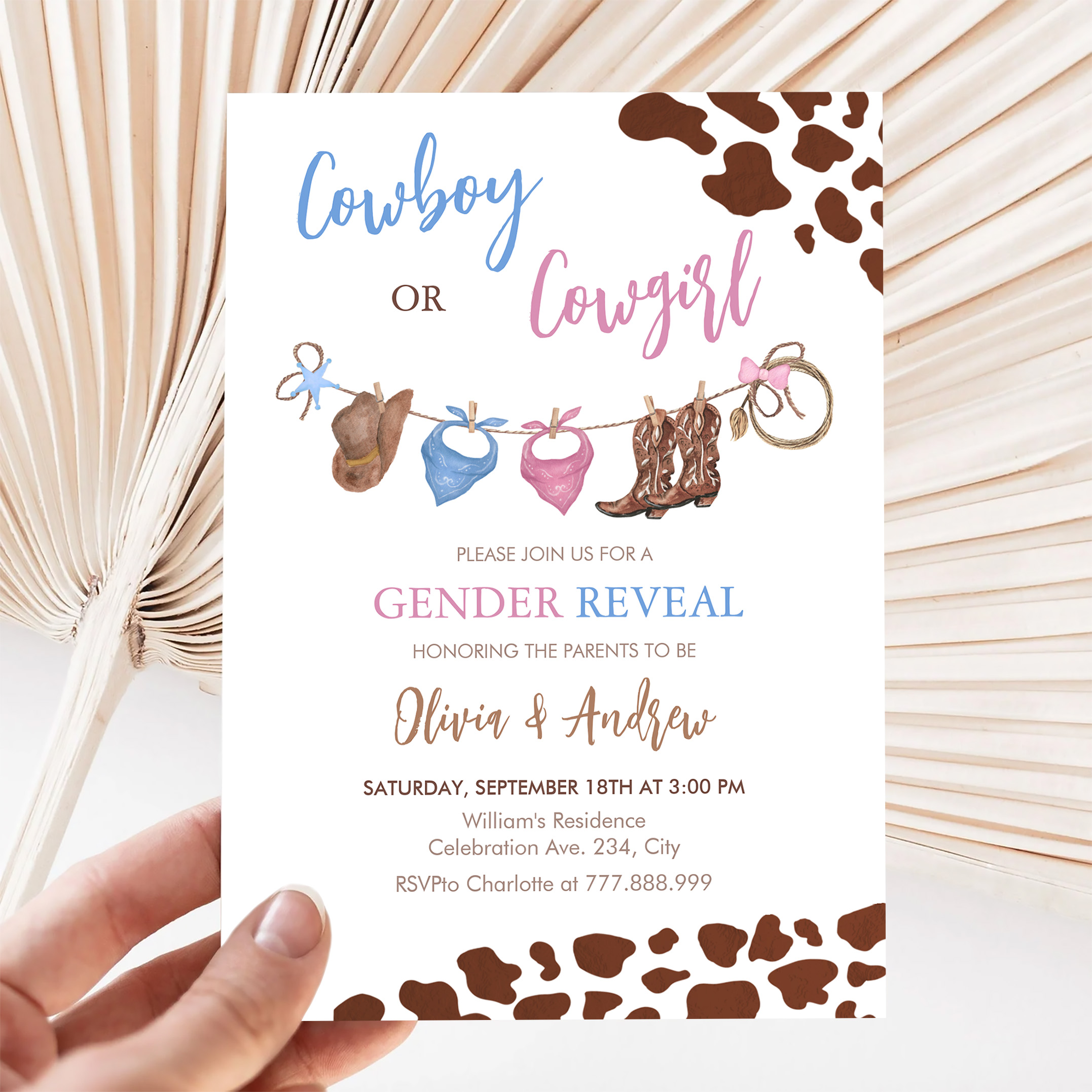 Cowboy Or Cowgirl Western Gender Reveal Invitation - Image 5