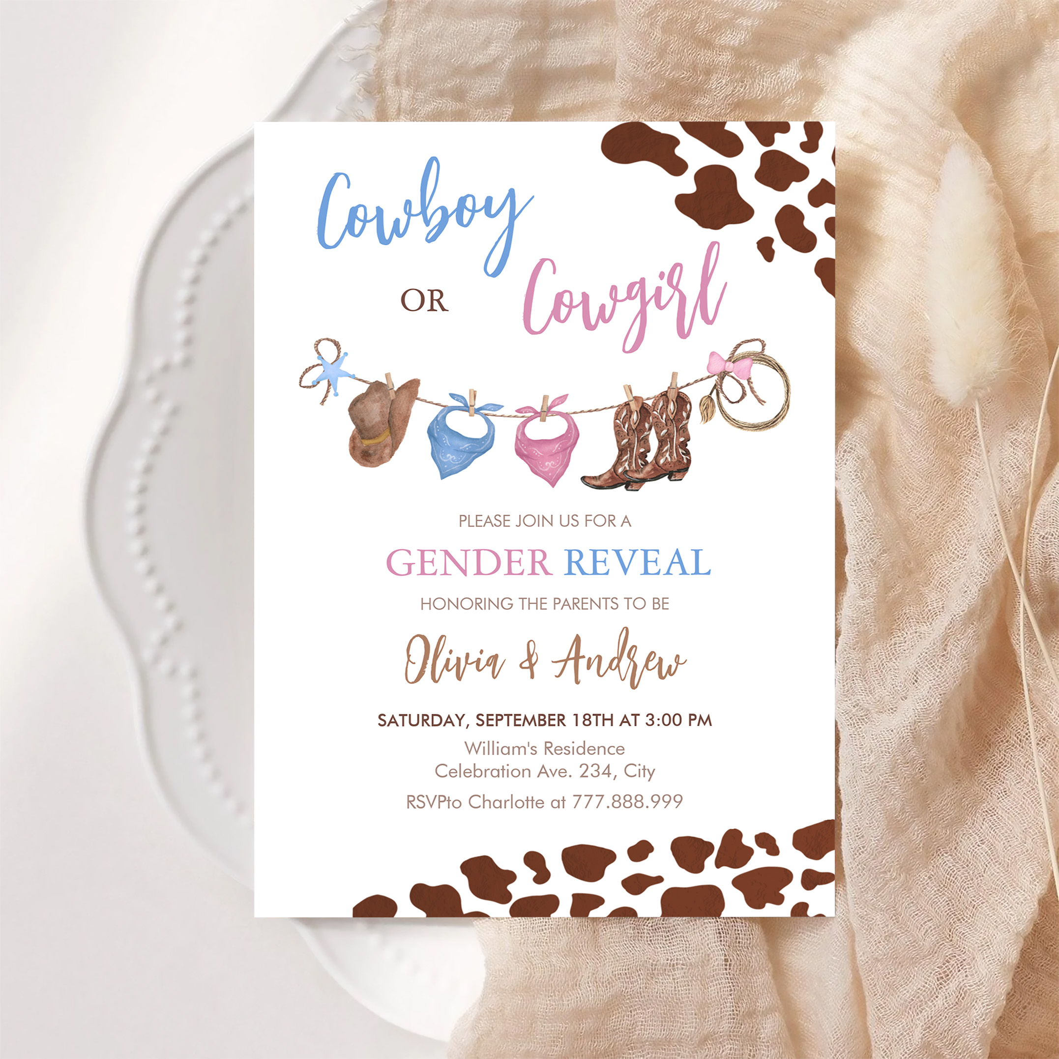 Cowboy Or Cowgirl Western Gender Reveal Invitation - Image 6