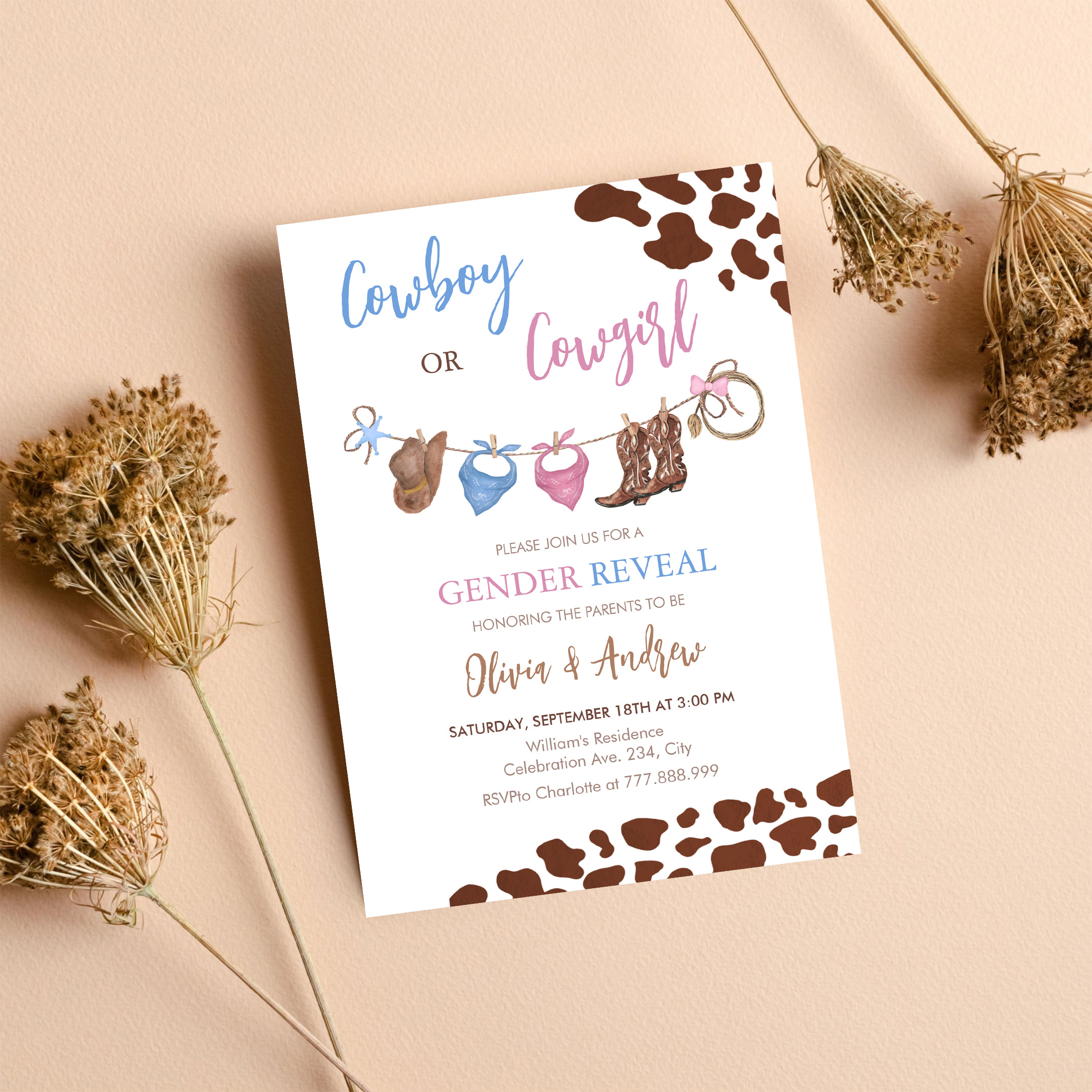 Cowboy Or Cowgirl Western Gender Reveal Invitation - Image 8