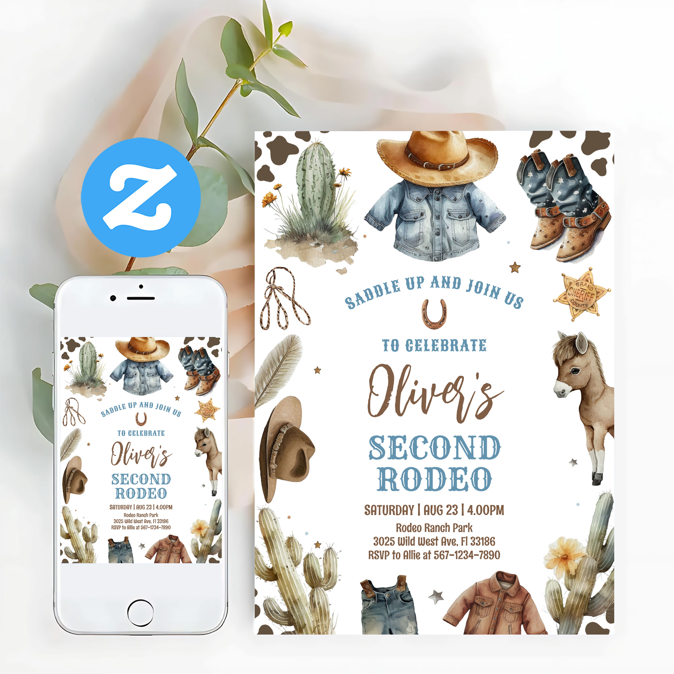 Cowboy Second Rodeo Western Ranch Birthday Invitation - Image 12